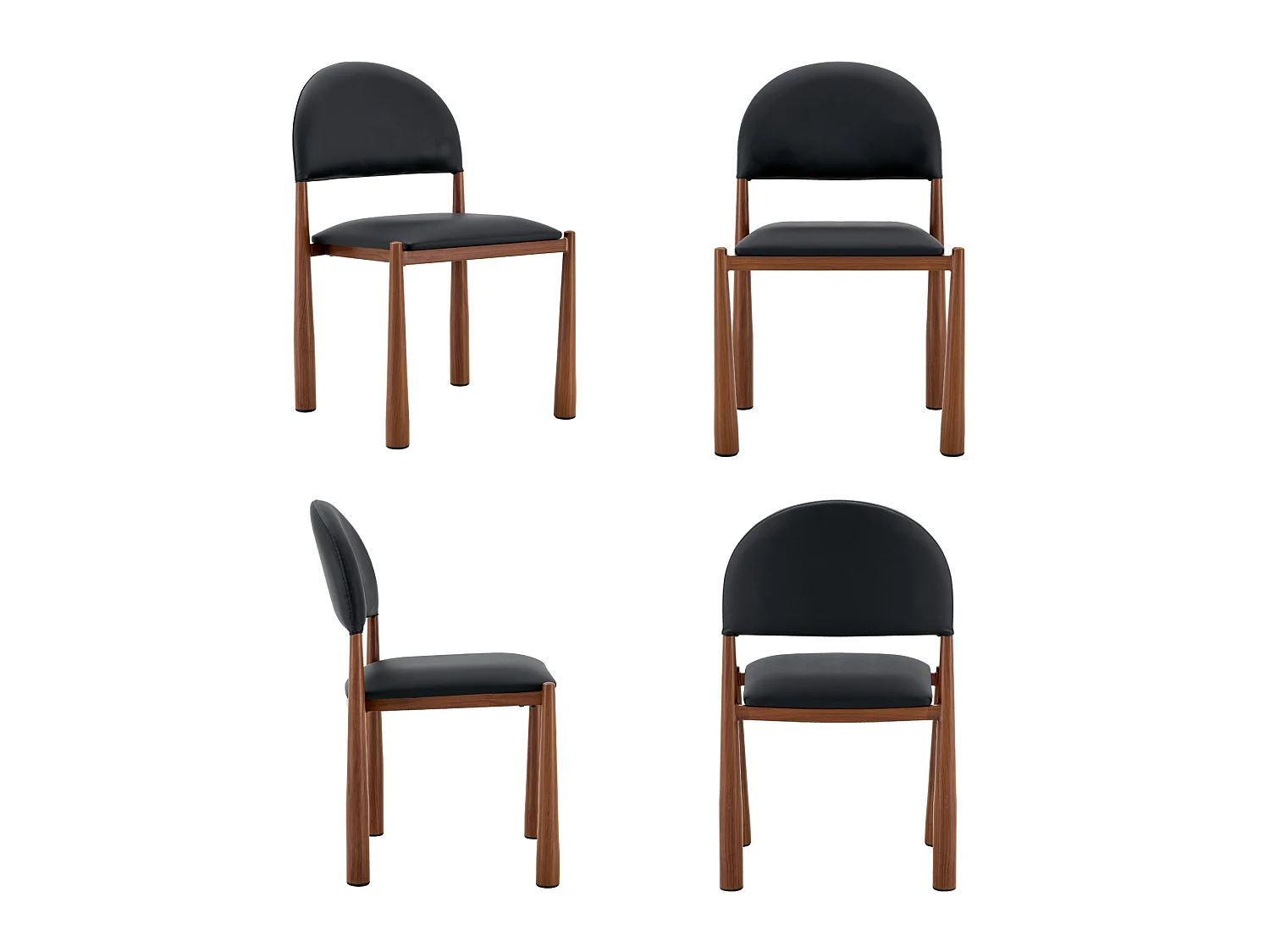 Set van 2 PU-stoelen met halfronde rugleuning en metalen poten met walnootafwerking – Zwart
