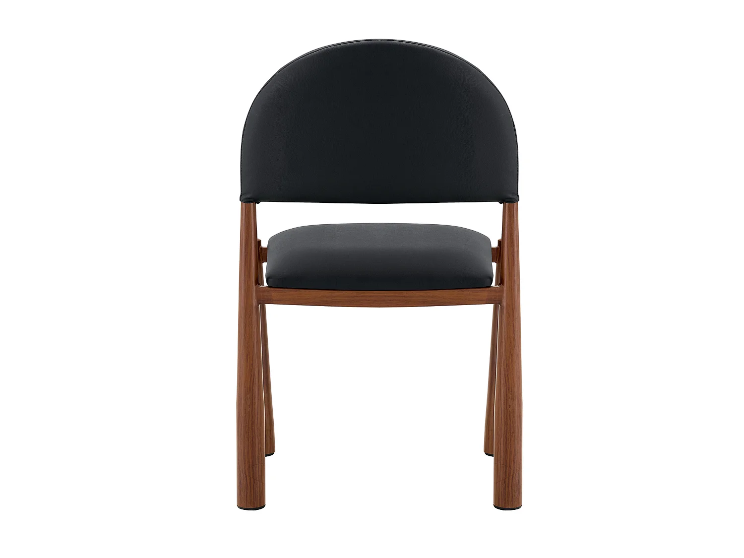 Set van 2 PU-stoelen met halfronde rugleuning en metalen poten met walnootafwerking – Zwart