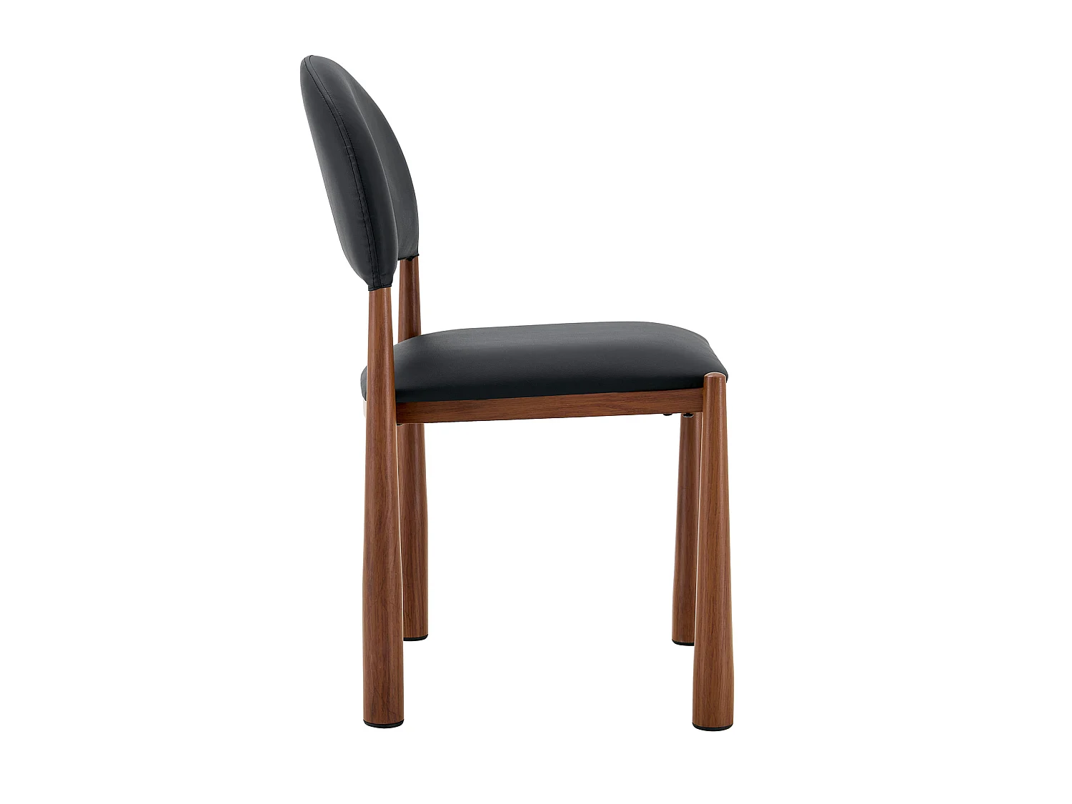 Set van 2 PU-stoelen met halfronde rugleuning en metalen poten met walnootafwerking – Zwart
