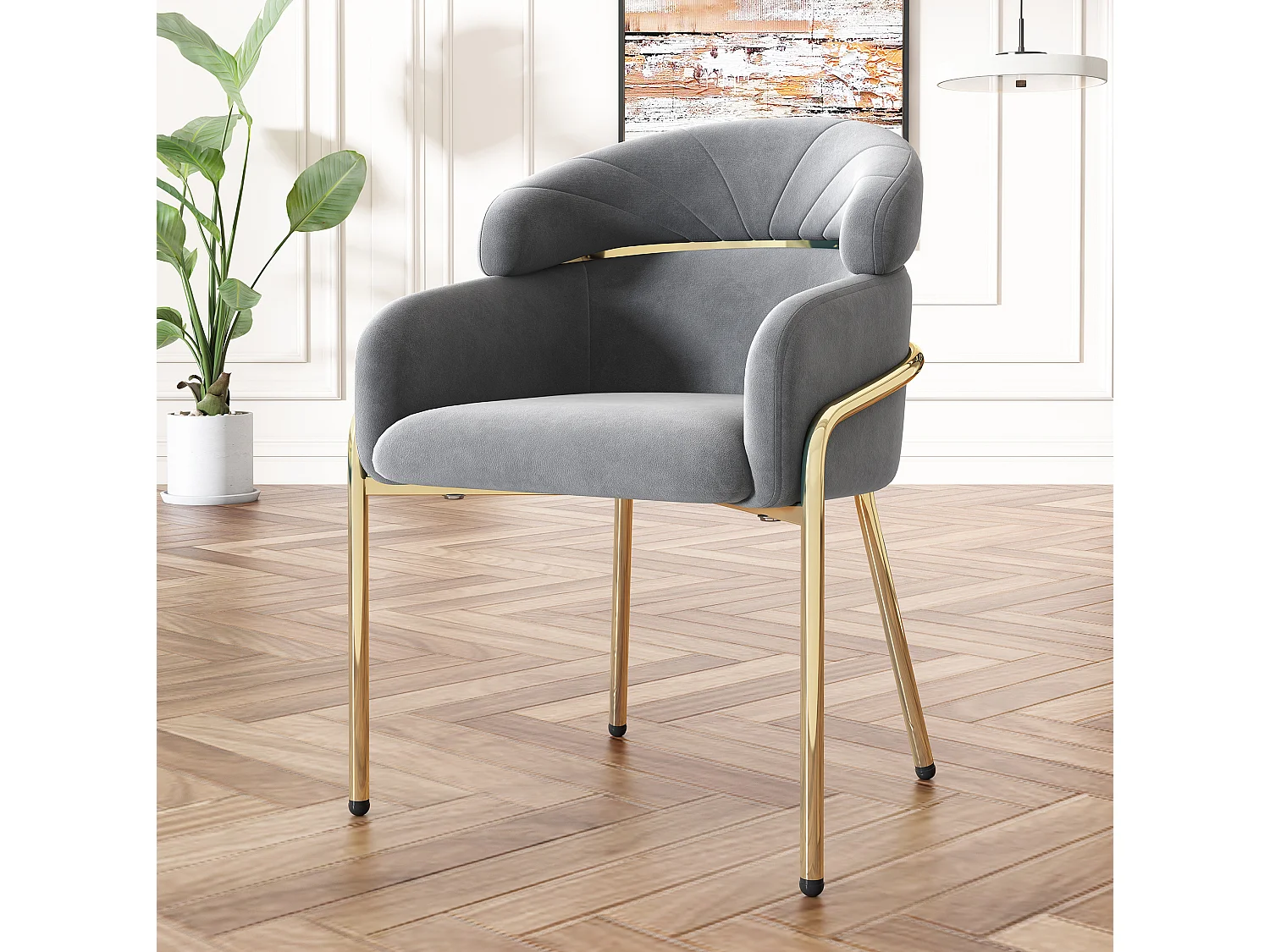 Lot de 4 chaise de salle à manger en velours avec pieds en métal - Gris