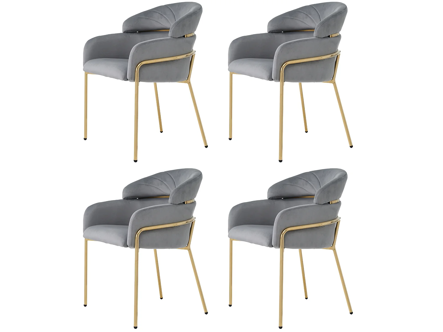 Lot de 4 chaise de salle à manger en velours avec pieds en métal - Gris