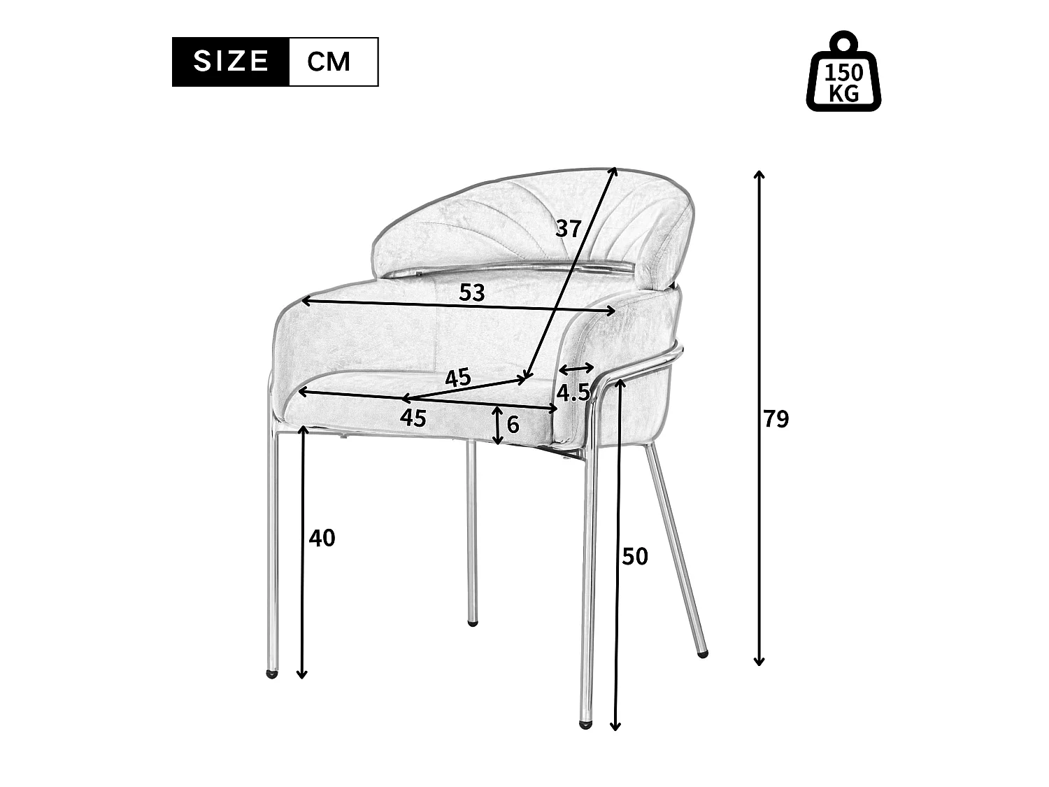 Lot de 4 chaise de salle à manger en velours avec pieds en métal - Gris