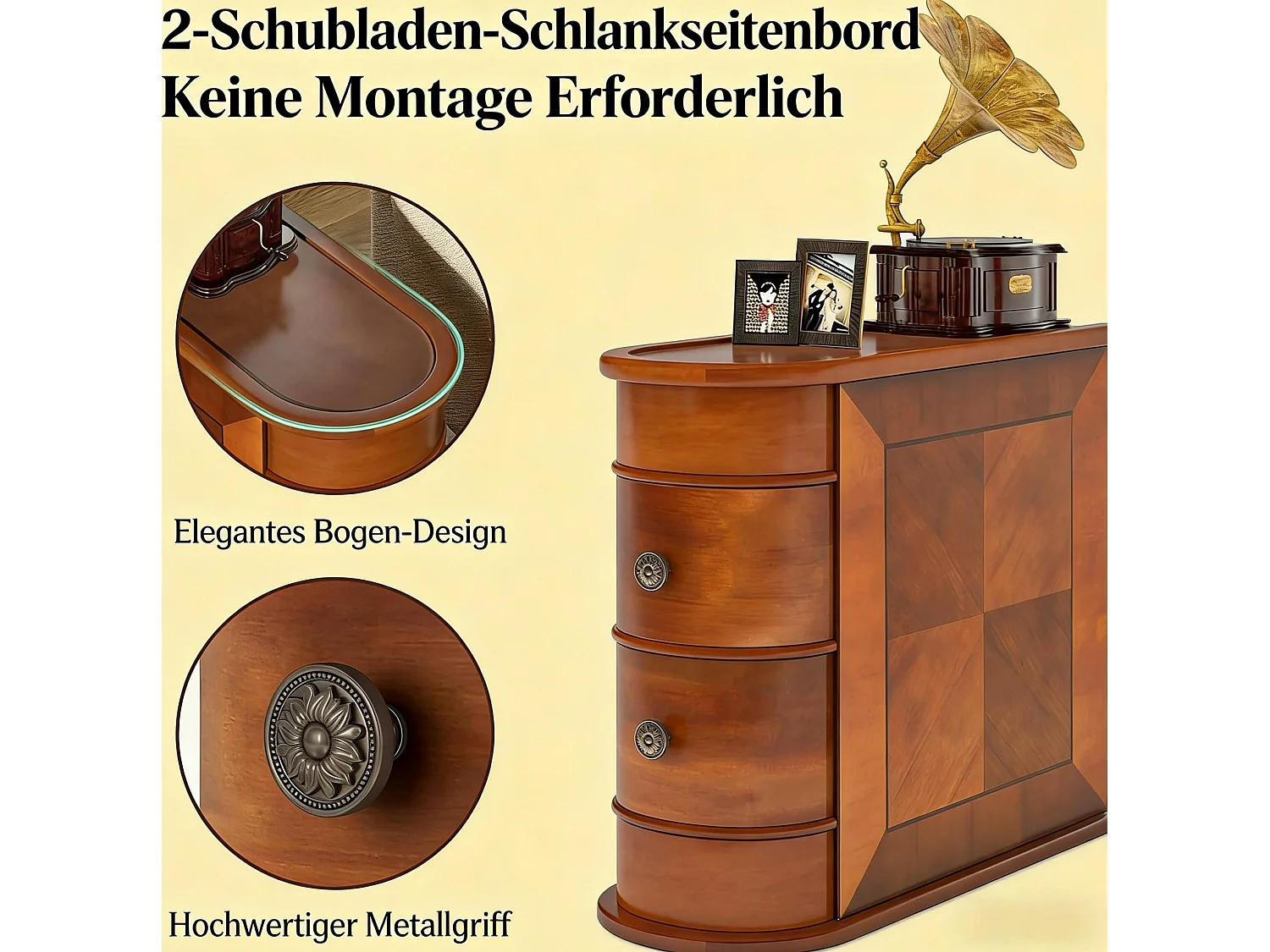 Nachtkastje 60x27x60 cm in walnoothout met 2 lades - Geen montage nodig
