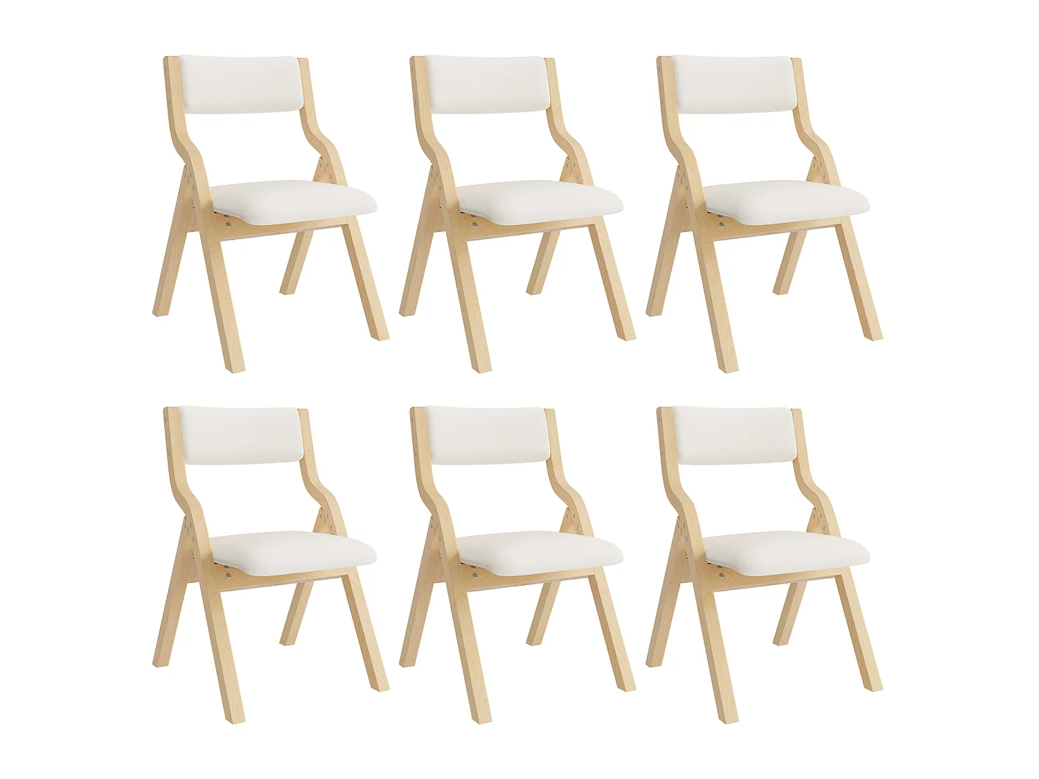 Lot de 6 chaises pliantes beige et naturel - Bois et lin