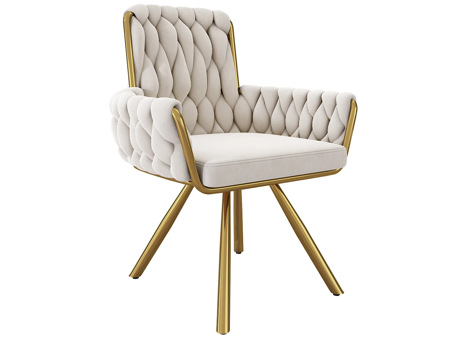 Lot de 4 chaises pivotant en velours - Pieds en métal - Beige