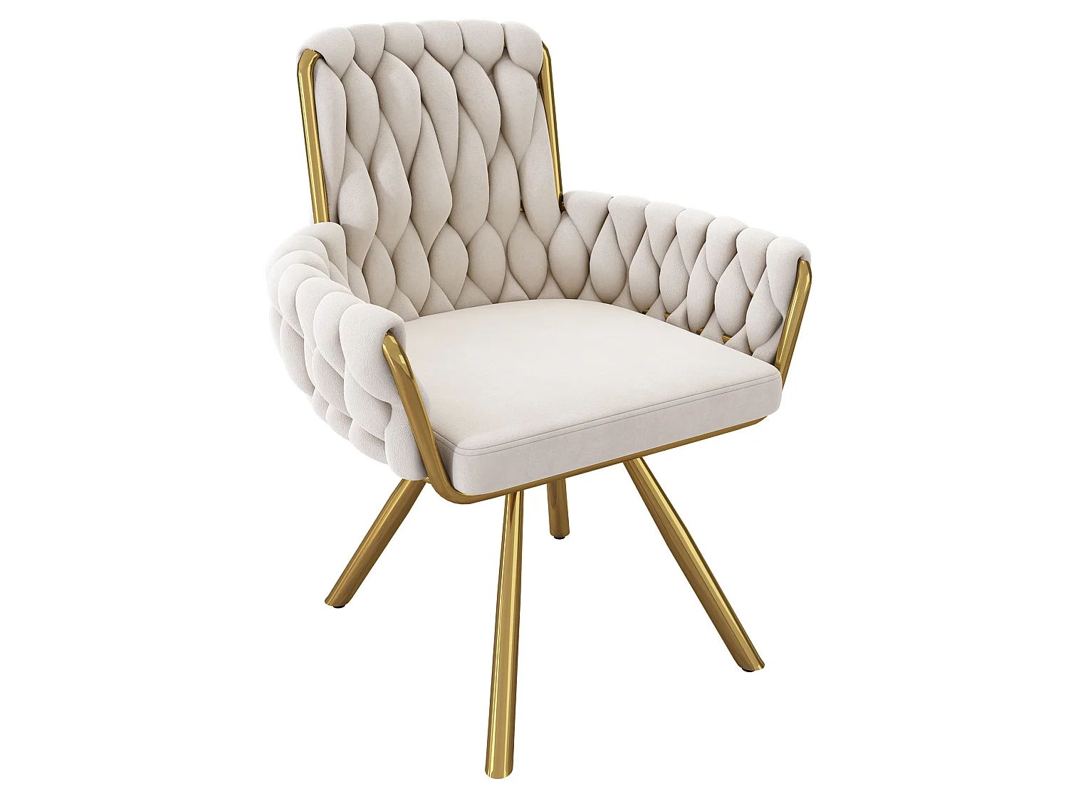 Lot de 4 chaises pivotant en velours - Pieds en métal - Beige