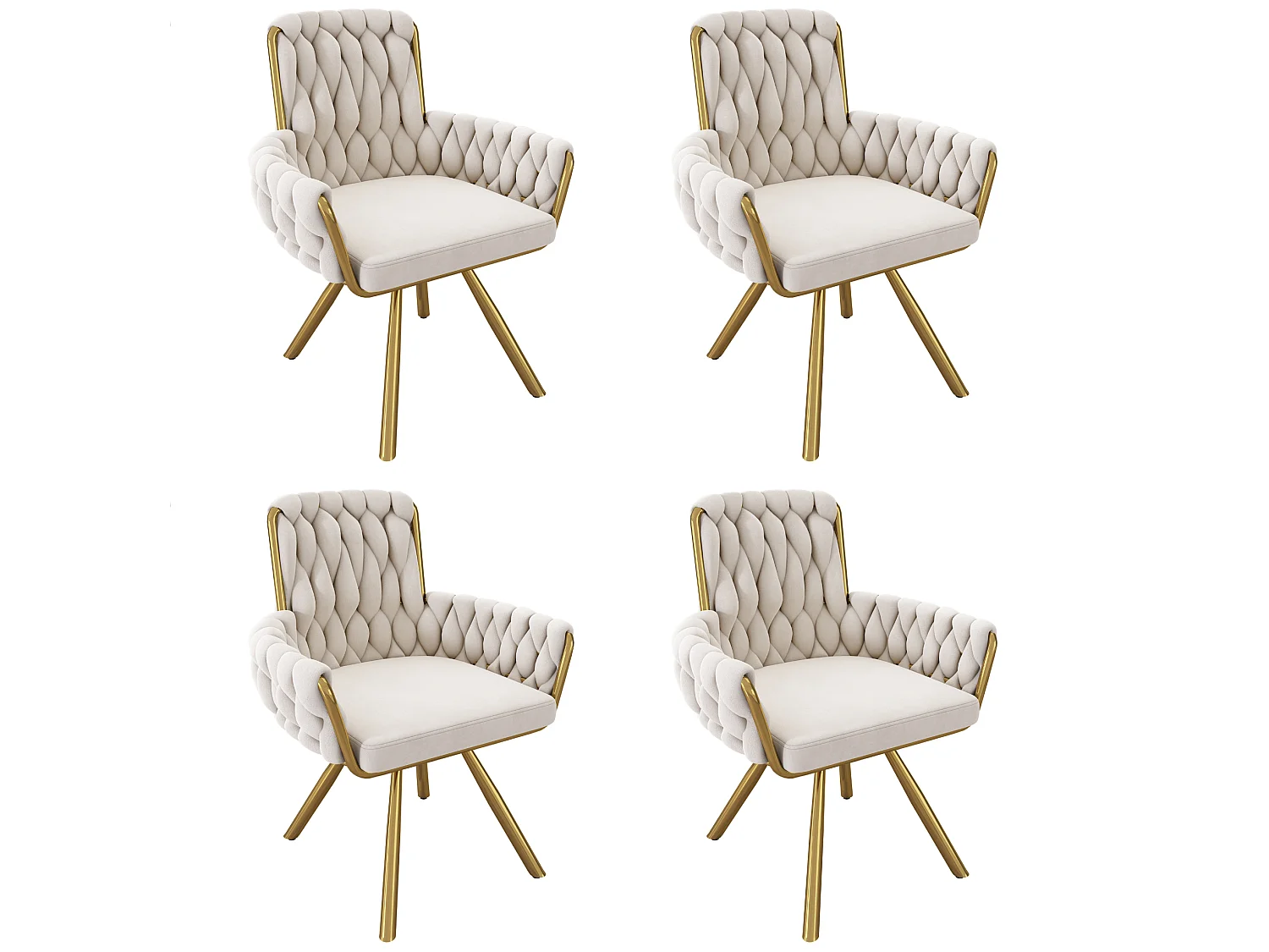 Lot de 4 chaises pivotant en velours - Pieds en métal - Beige