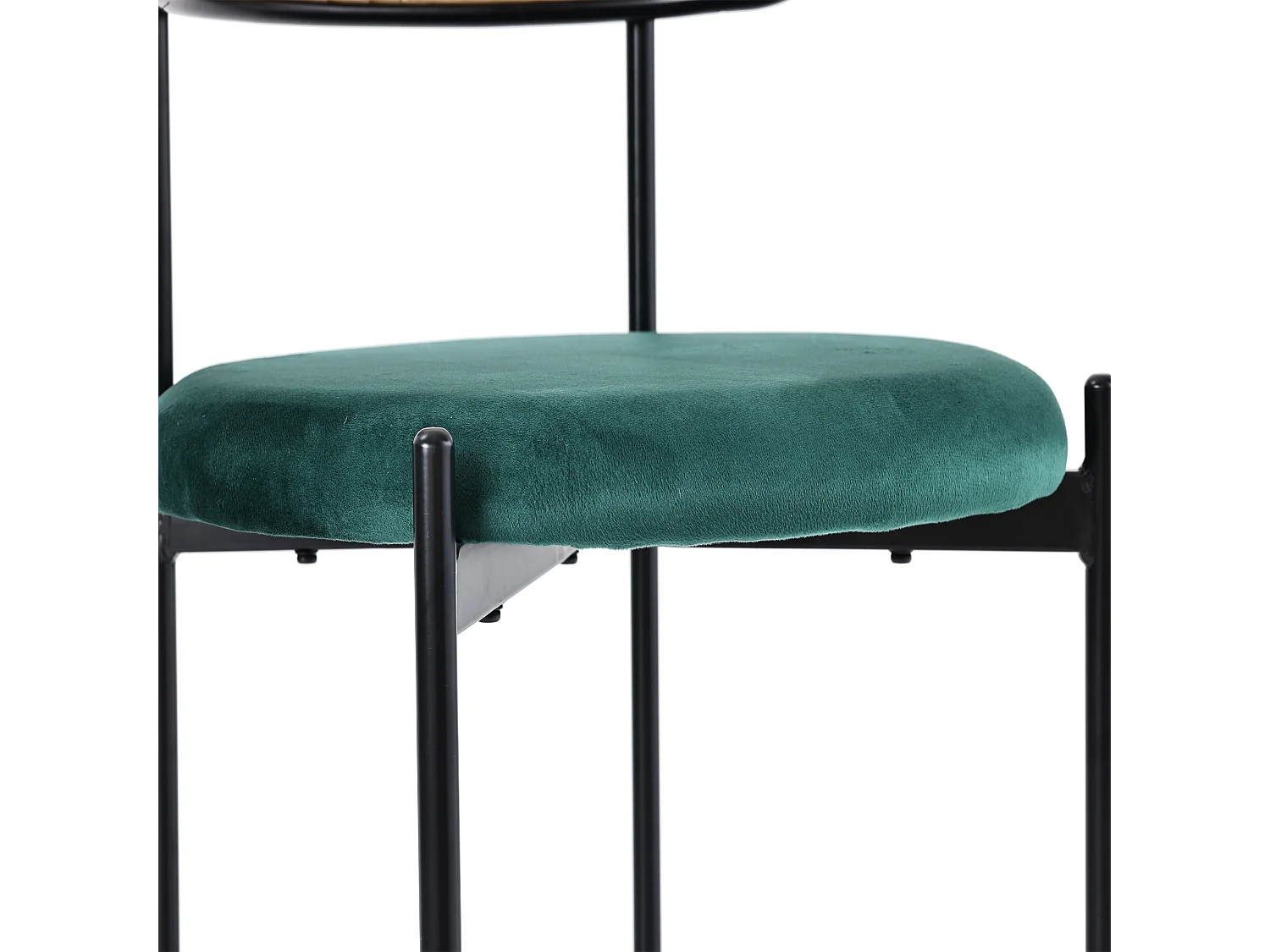 Lot de 4 chaises velours vert, dossier rotin, pieds métal, design scandinave, salle à manger