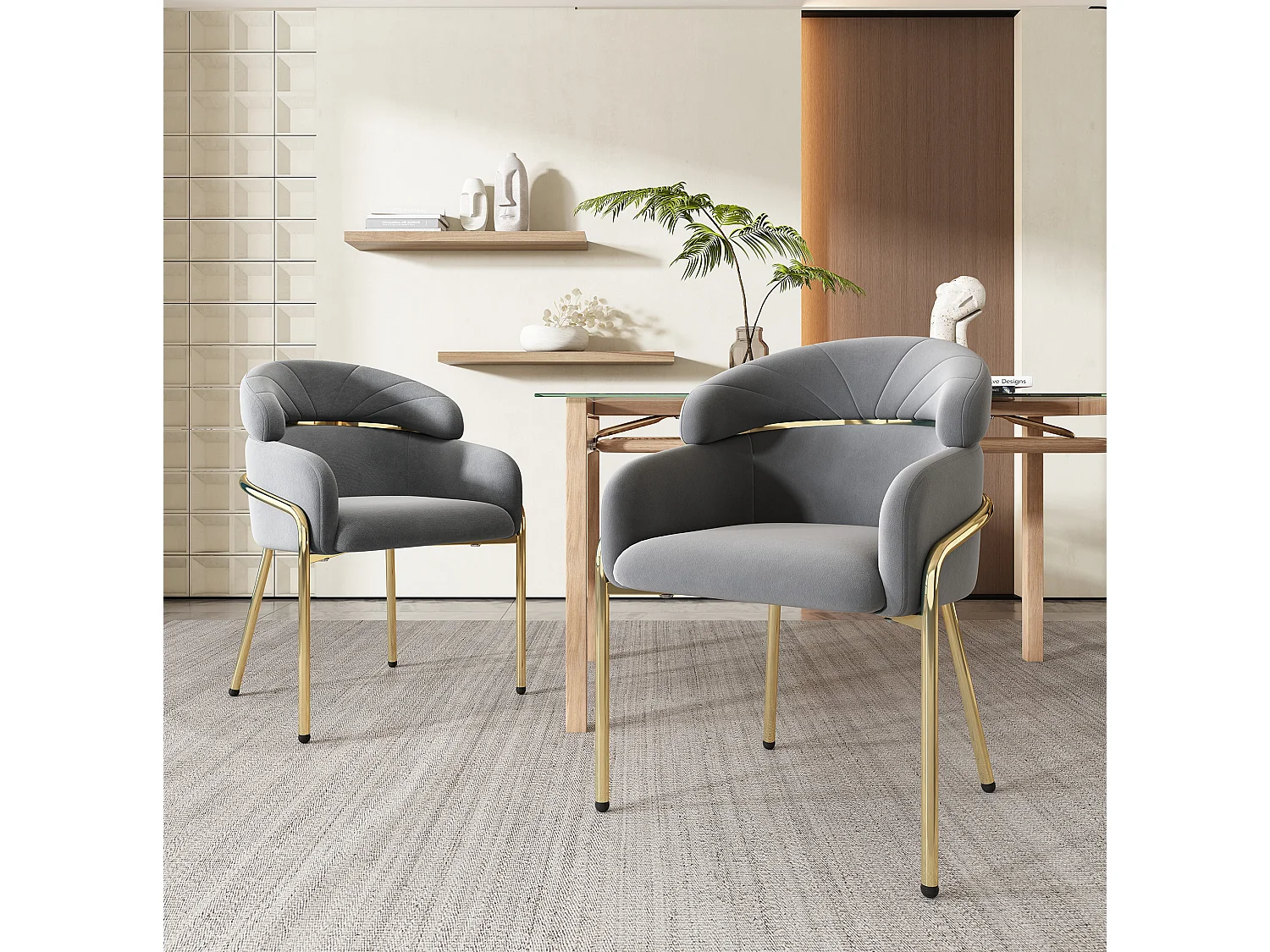 Chaise de salle à manger en velours avec pieds en métal - Gris