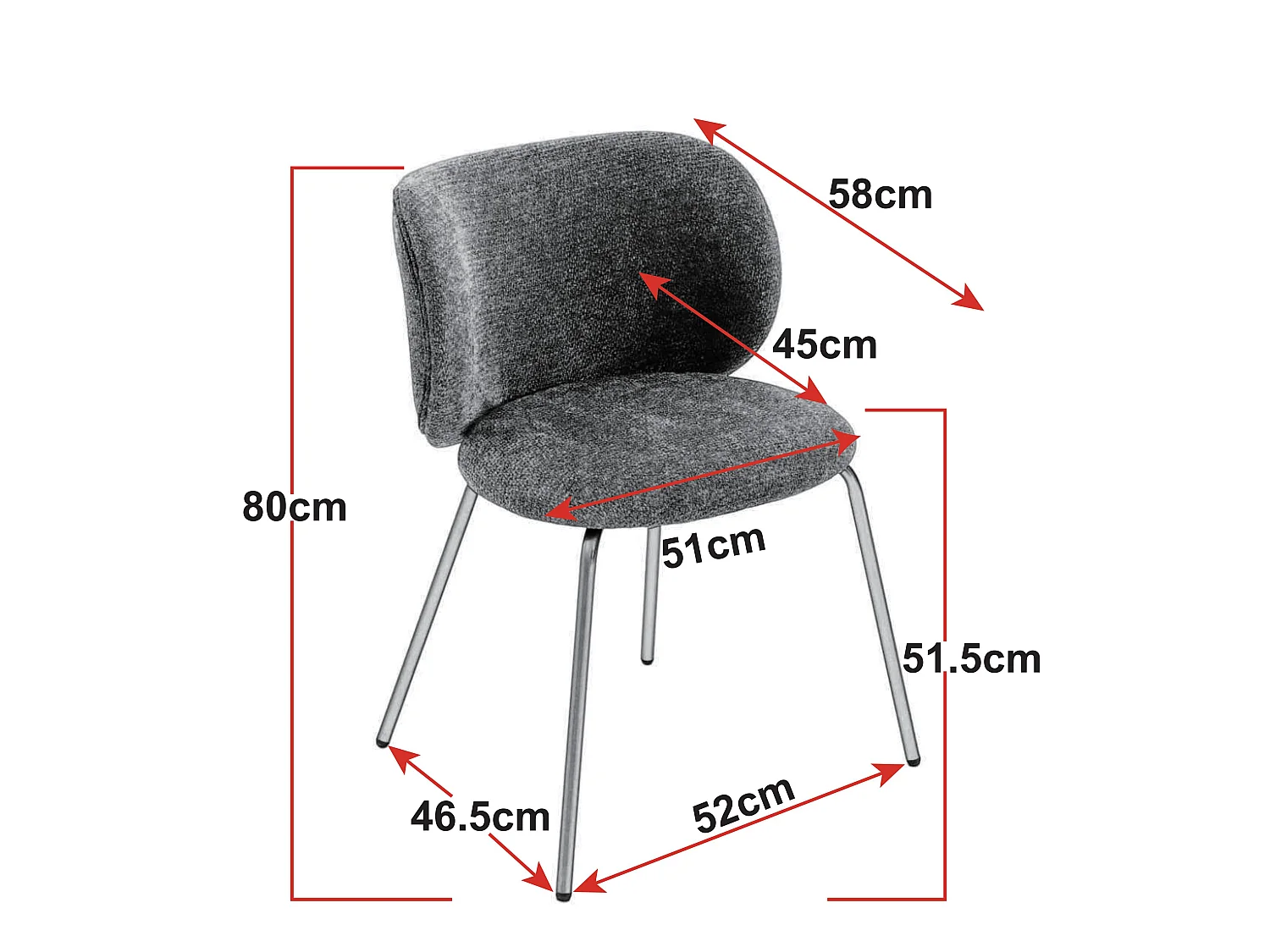 Lot de 2 chaises chenille gris, dossier courbé, pieds métal bronze, design moderne, salle à manger