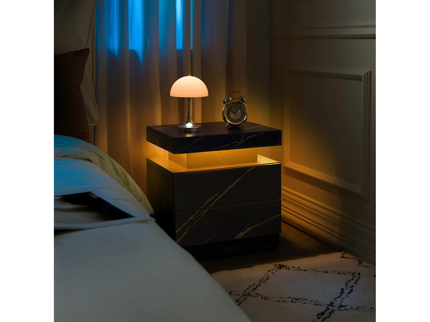 Lot de 2 tables de chevet moderne avec 2 tiroirs et LED - Noir