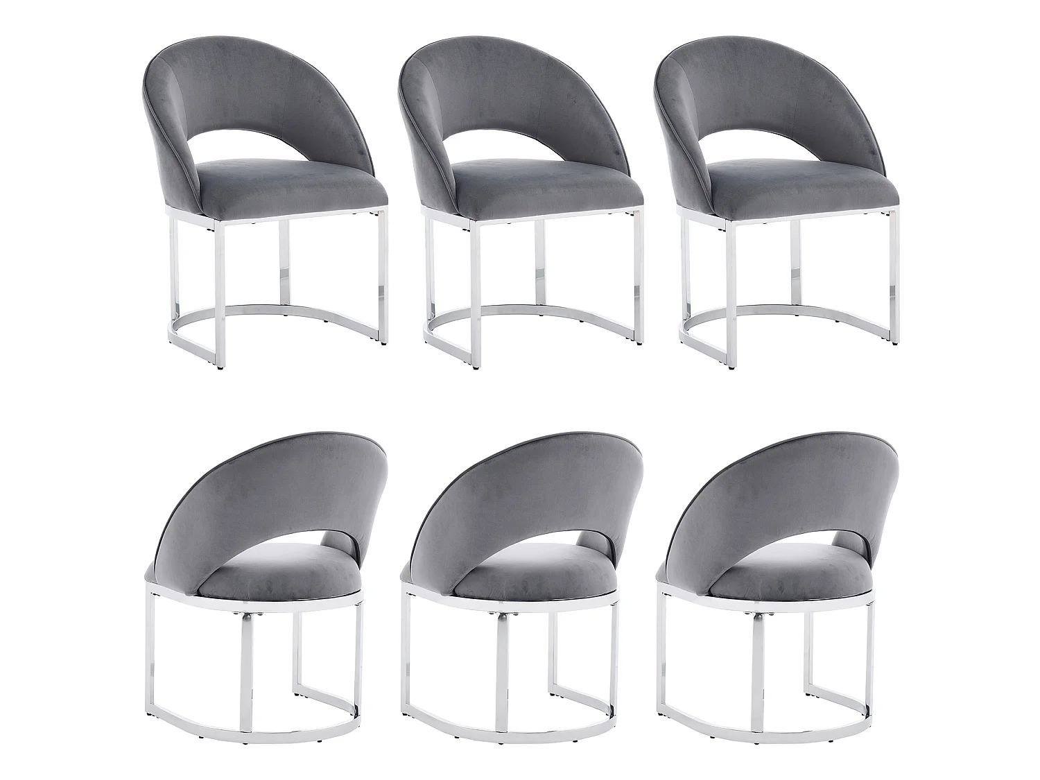 Lot de 6 chaises en tissu bouclé - Style moderne - Gris et argenté