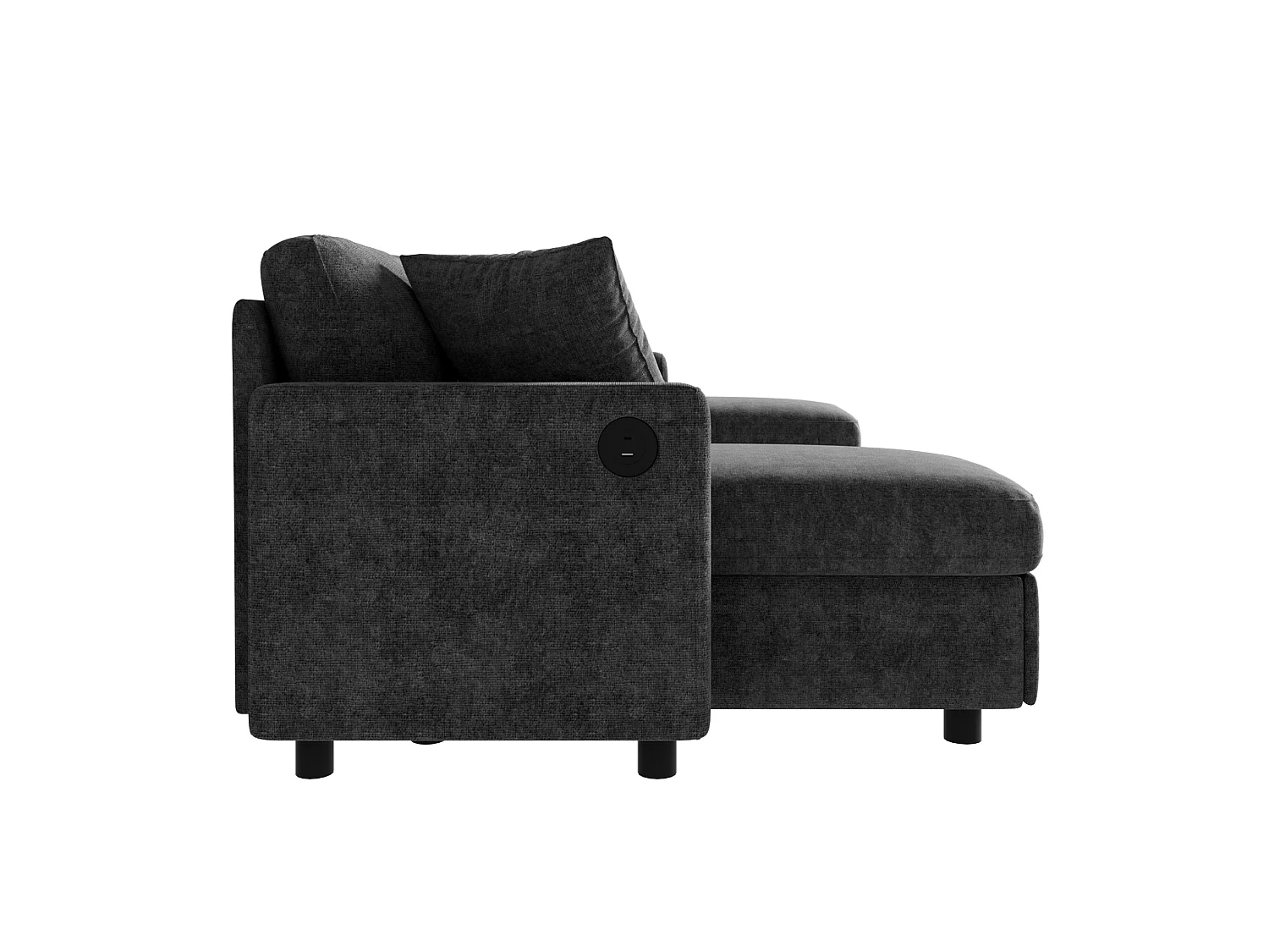 Sofá de Canto Conversível Chenille para 4 Lugares com Almofadas e USB – Cinza-Escuro