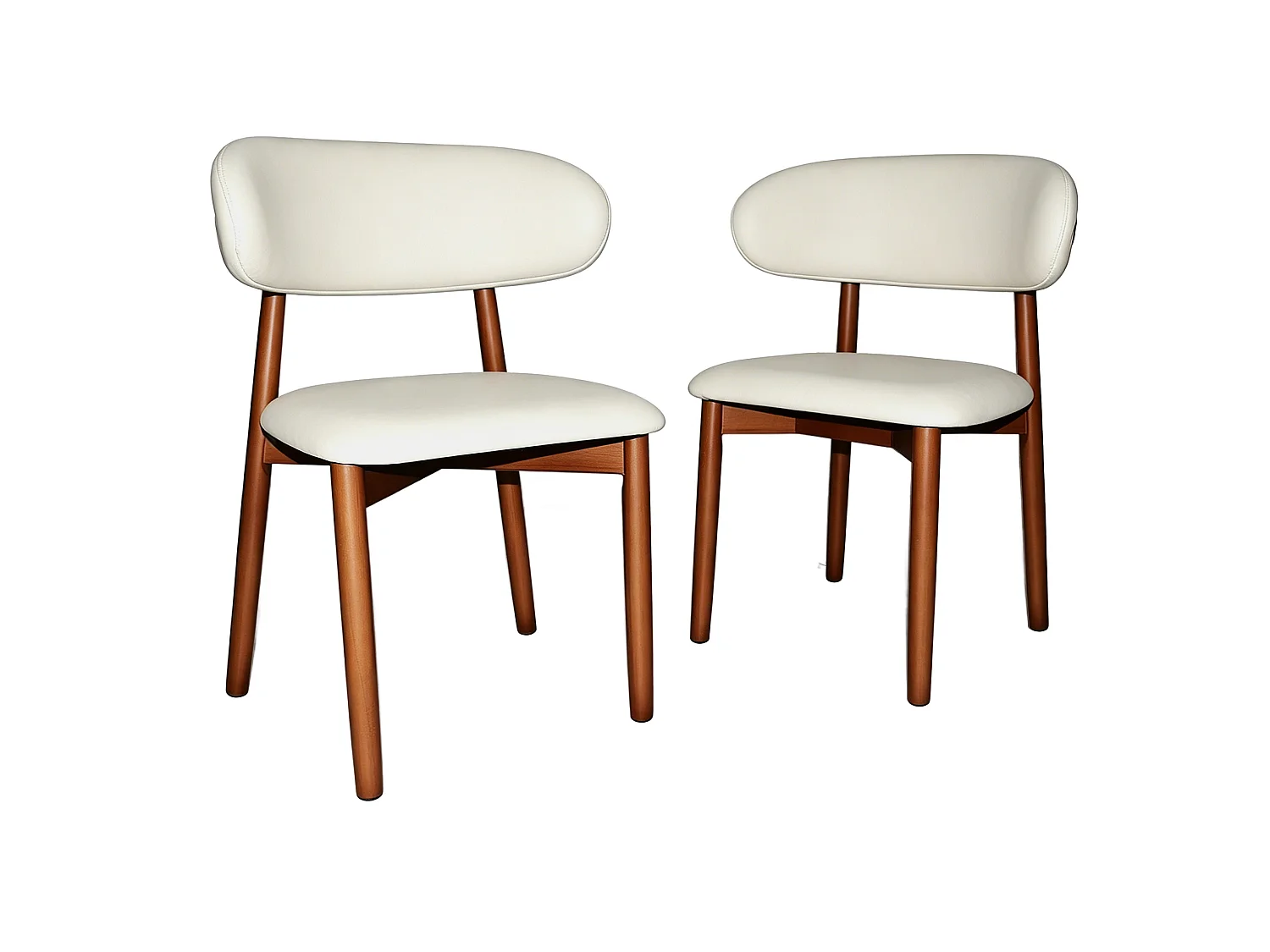 Set van 2 stoelen met poten van walnoothout - Wit kunstleer