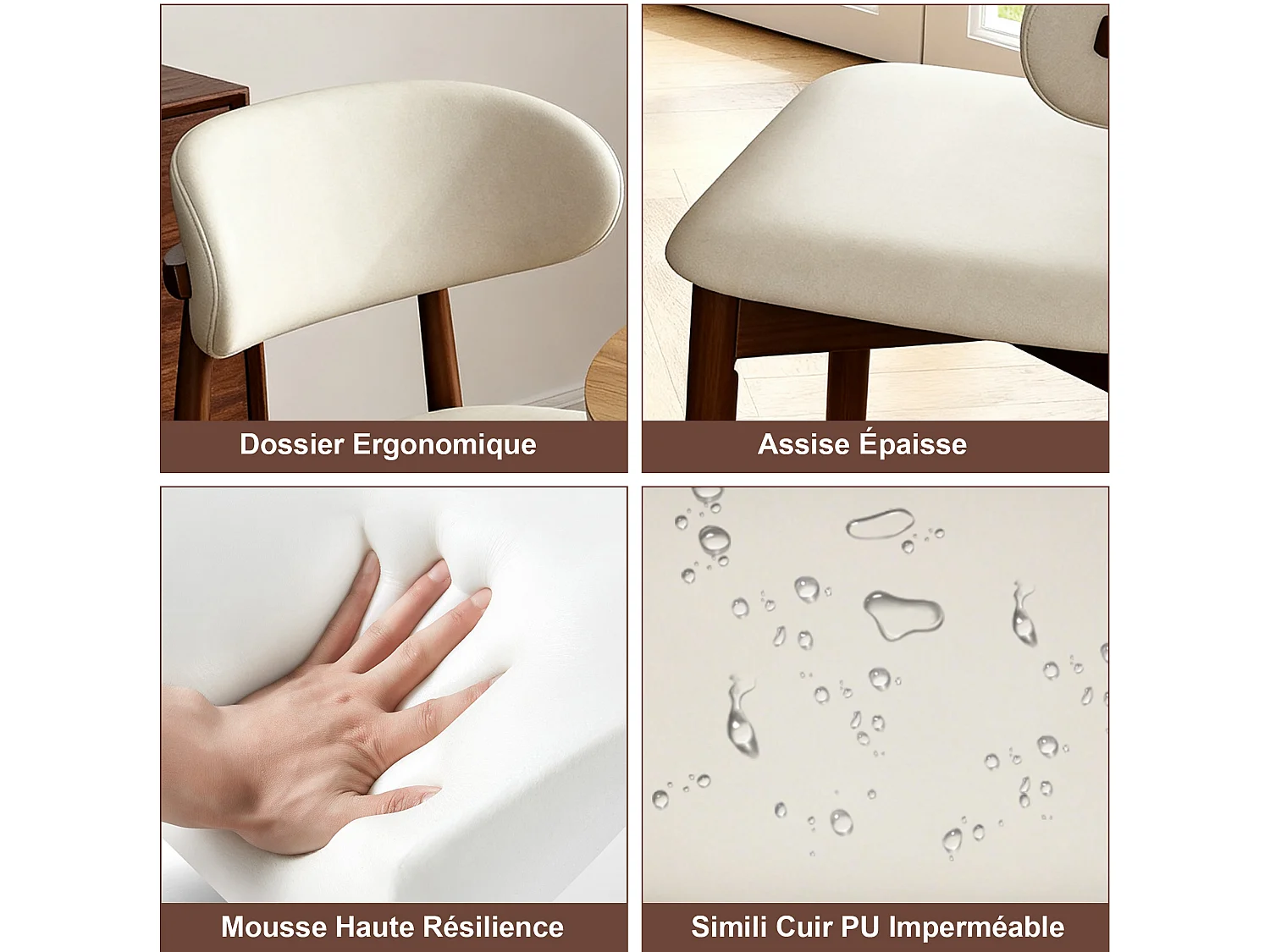 Set van 2 stoelen met poten van walnoothout - Wit kunstleer
