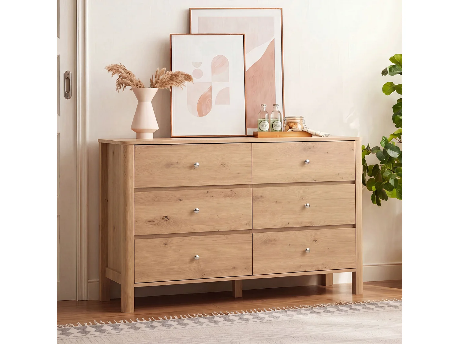 Cassettiera moderna 180x60x120 cm con 6 cassetti - Colore legno