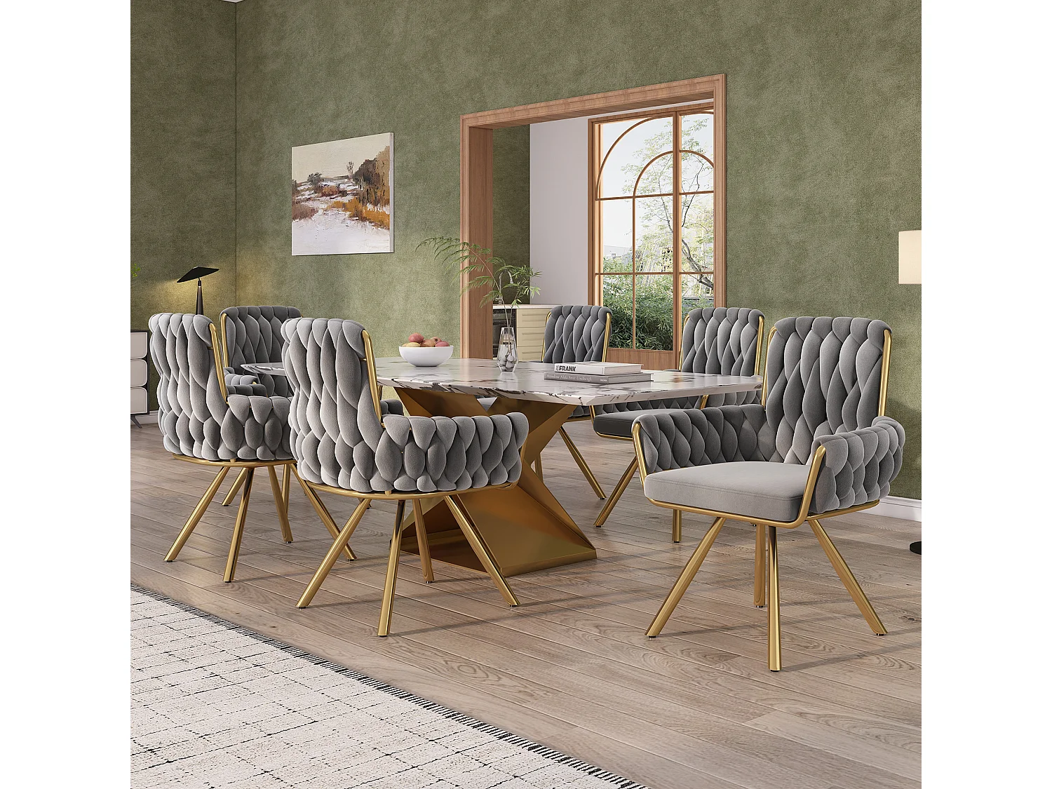 Lot de 2 chaises pivotant en velours - Pieds en métal - Gris