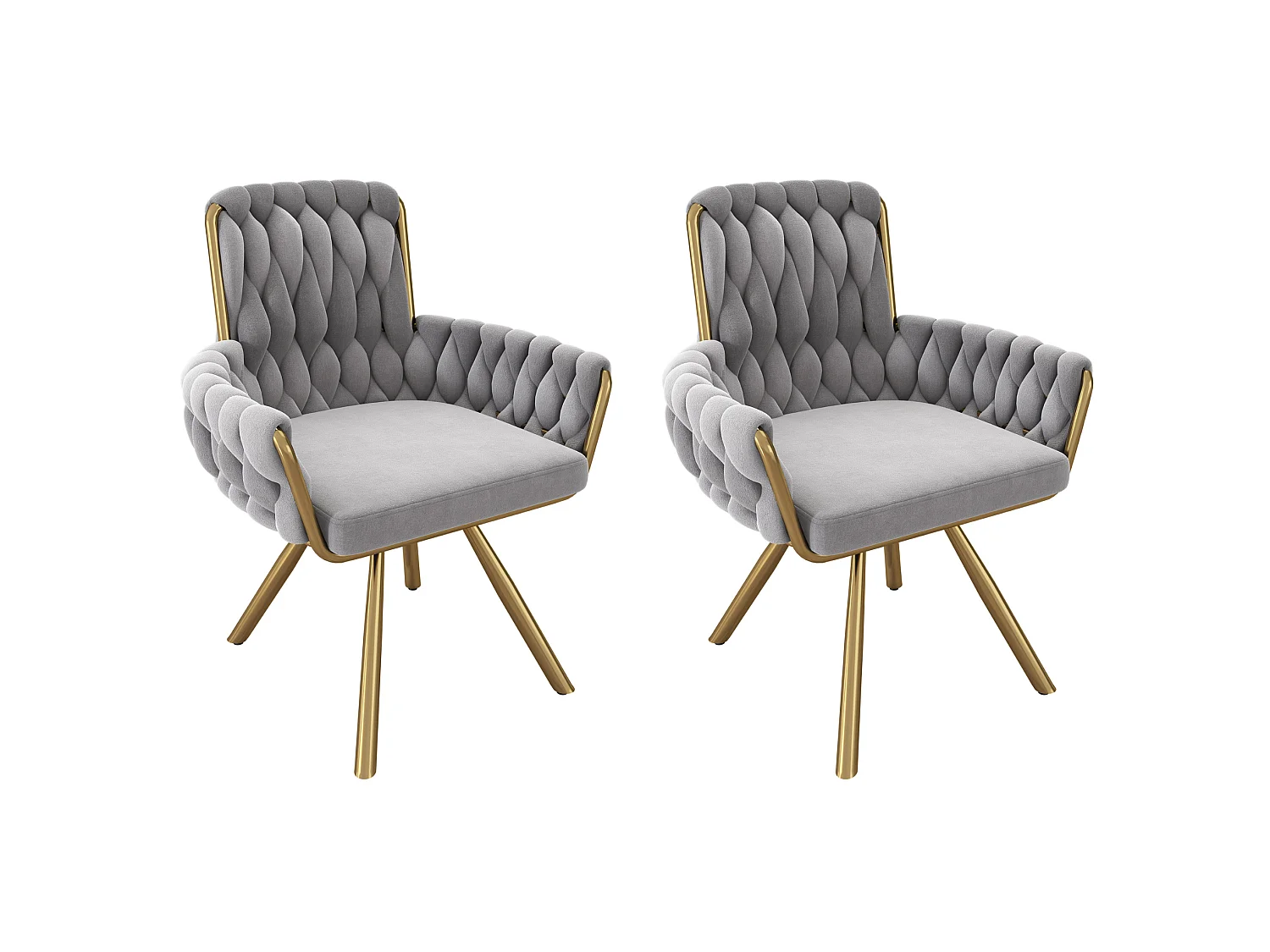 Lot de 2 chaises pivotant en velours - Pieds en métal - Gris