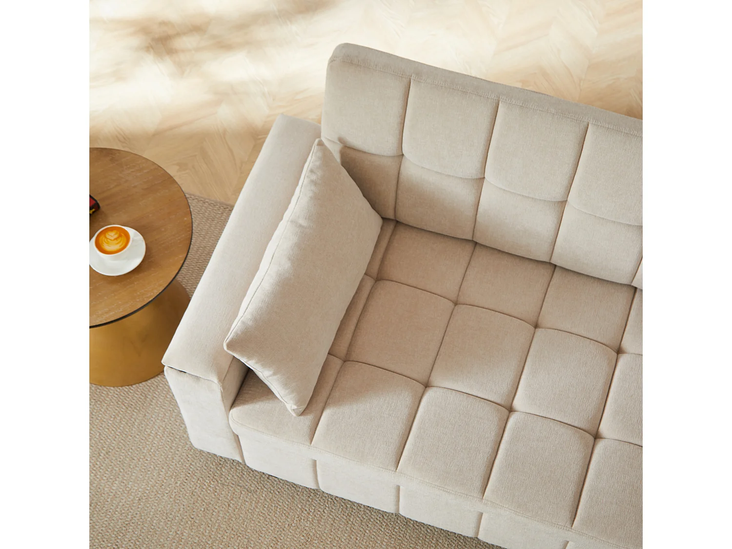 Canapé convertible 2 places 148.6 cm avec poches latérales - Tissu chenille beige