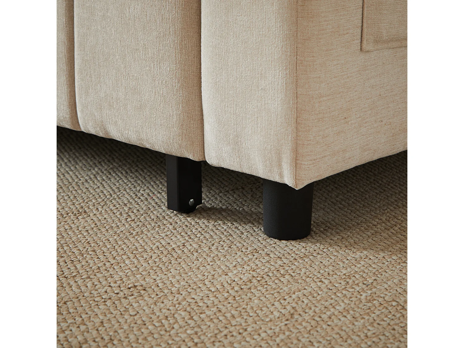 Canapé convertible 2 places 148.6 cm avec poches latérales - Tissu chenille beige