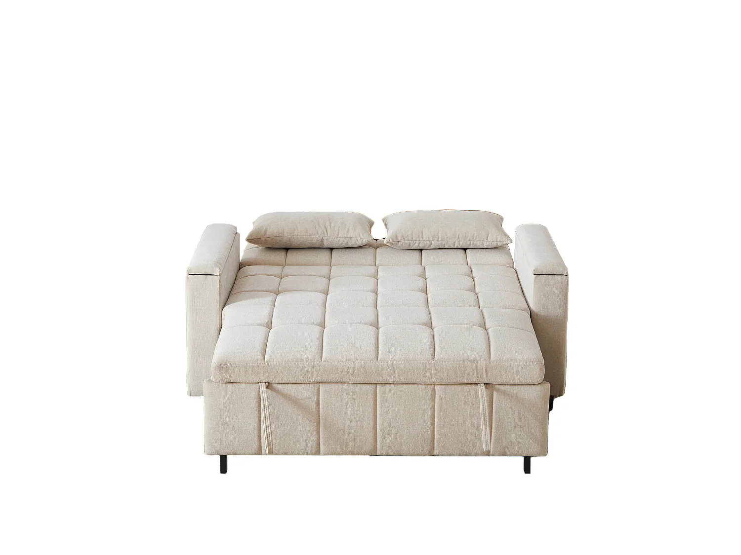 Canapé convertible 2 places 148.6 cm avec poches latérales - Tissu chenille beige