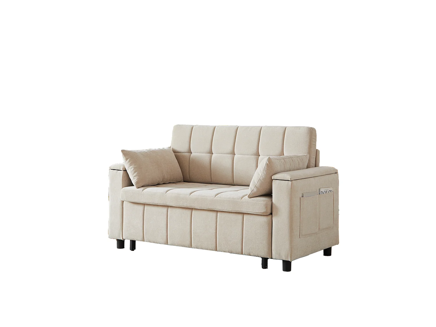 Canapé convertible 2 places 148.6 cm avec poches latérales - Tissu chenille beige