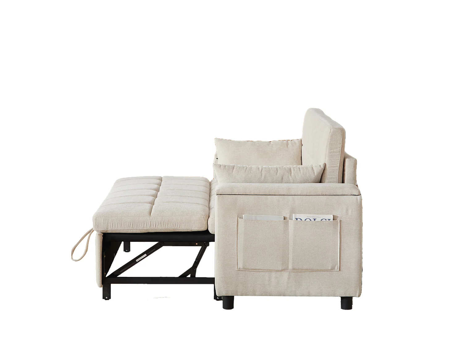 Canapé convertible 2 places 148.6 cm avec poches latérales - Tissu chenille beige