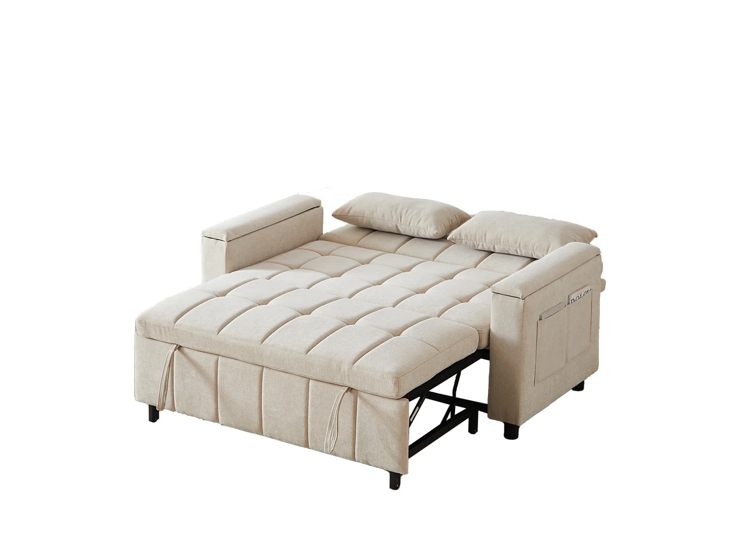 Canapé convertible 2 places 148.6 cm avec poches latérales - Tissu chenille beige