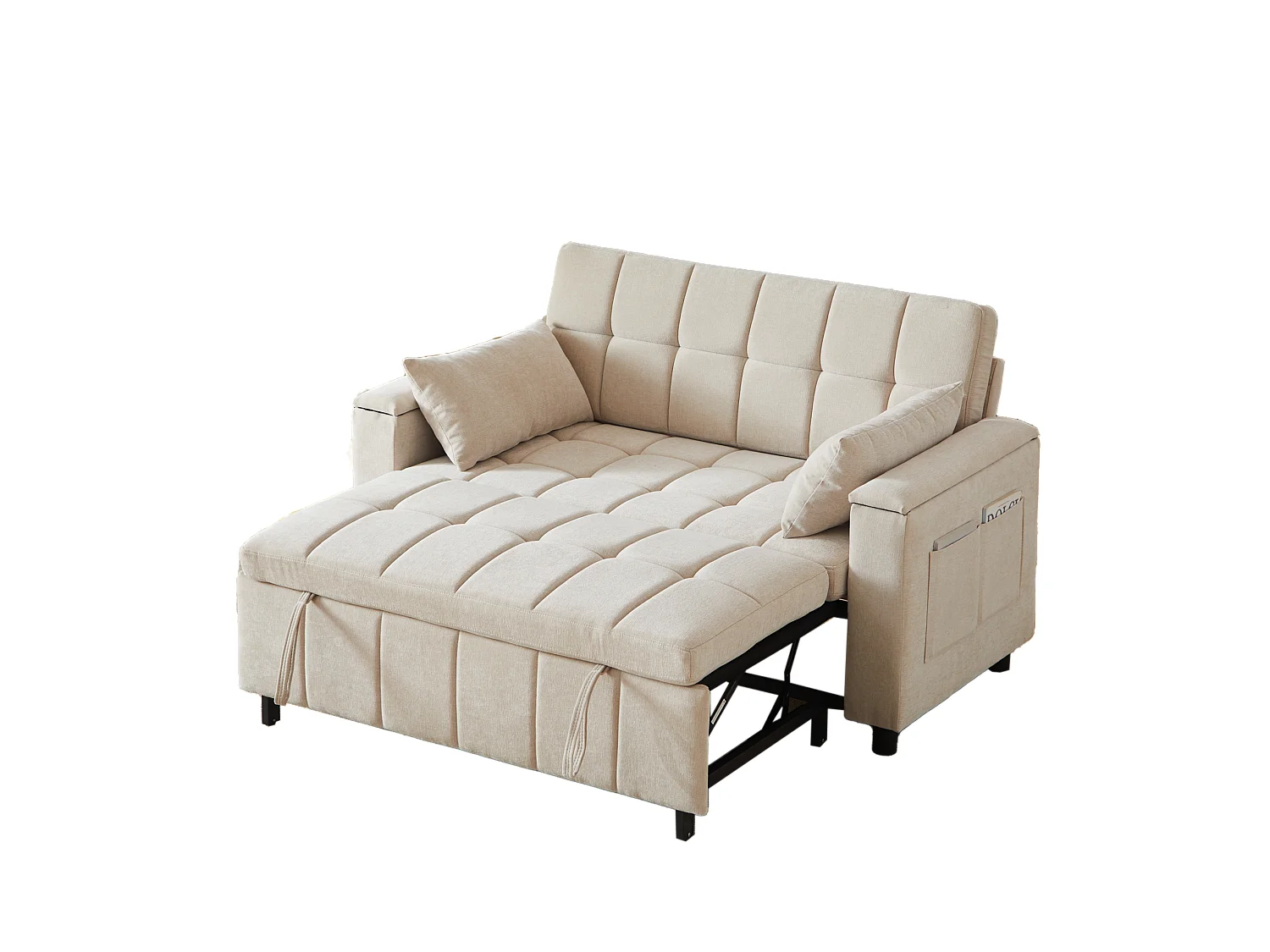Canapé convertible 2 places 148.6 cm avec poches latérales - Tissu chenille beige