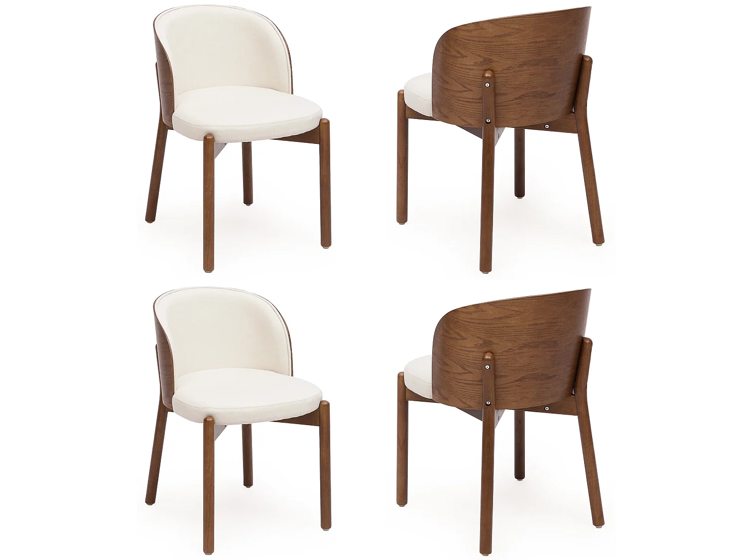 Conjunto de 4 sillas de comedor de madera y lino - Marrón y blanco