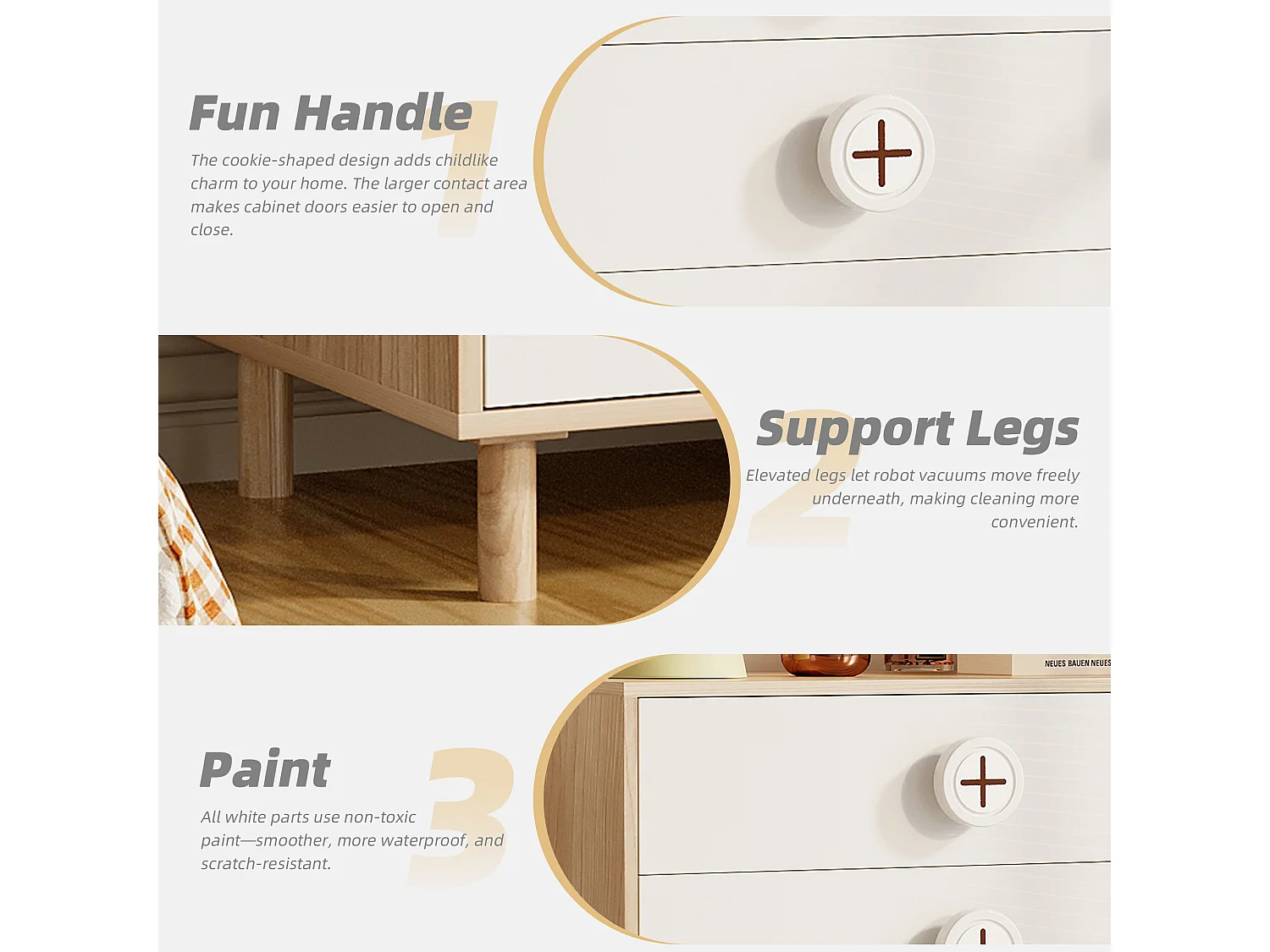 Commode blanche 80 cm, 4 tiroirs, pieds bois, style scandinave, rangement chambre/enfant