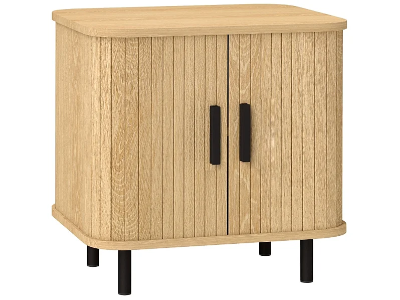 Table de chevet en bois décor chêne avec 2 portes coulissantes