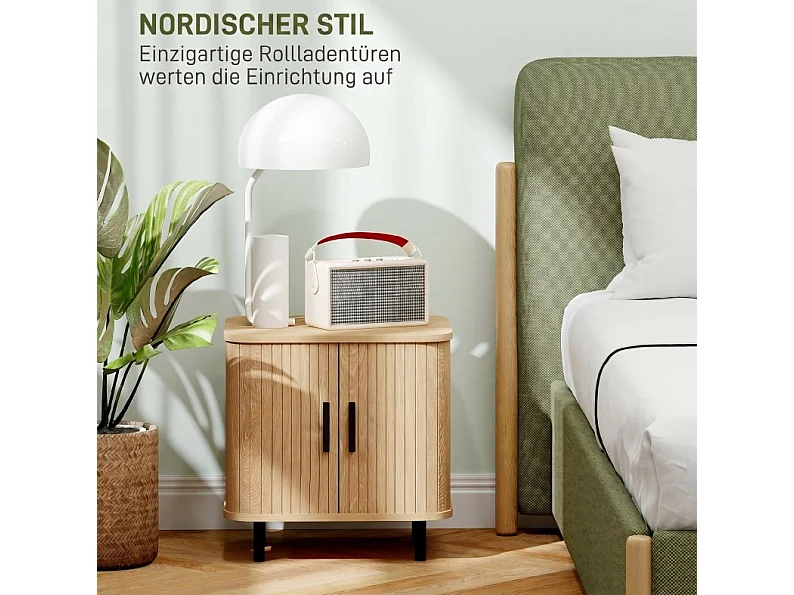 Table de chevet en bois décor chêne avec 2 portes coulissantes
