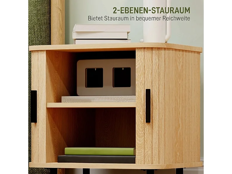 Table de chevet en bois décor chêne avec 2 portes coulissantes
