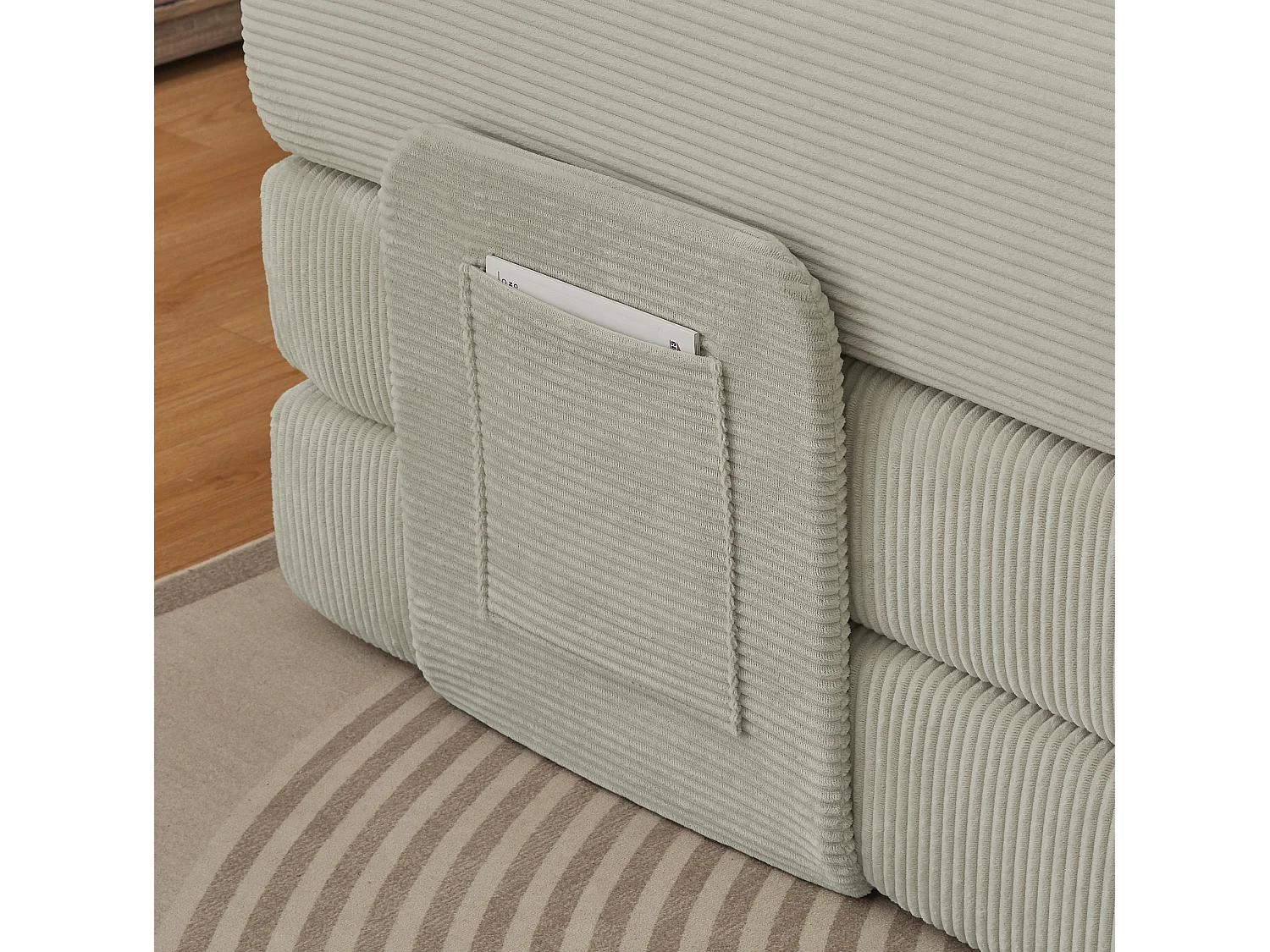 Canapé convertible modulable 2 places en velours côtelé avec poche latérale - Beige