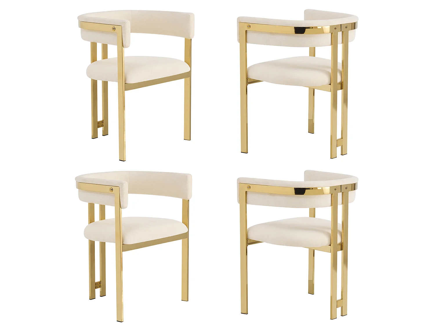 Juego de 4 sillas de comedor de chenilla - Beige y dorado