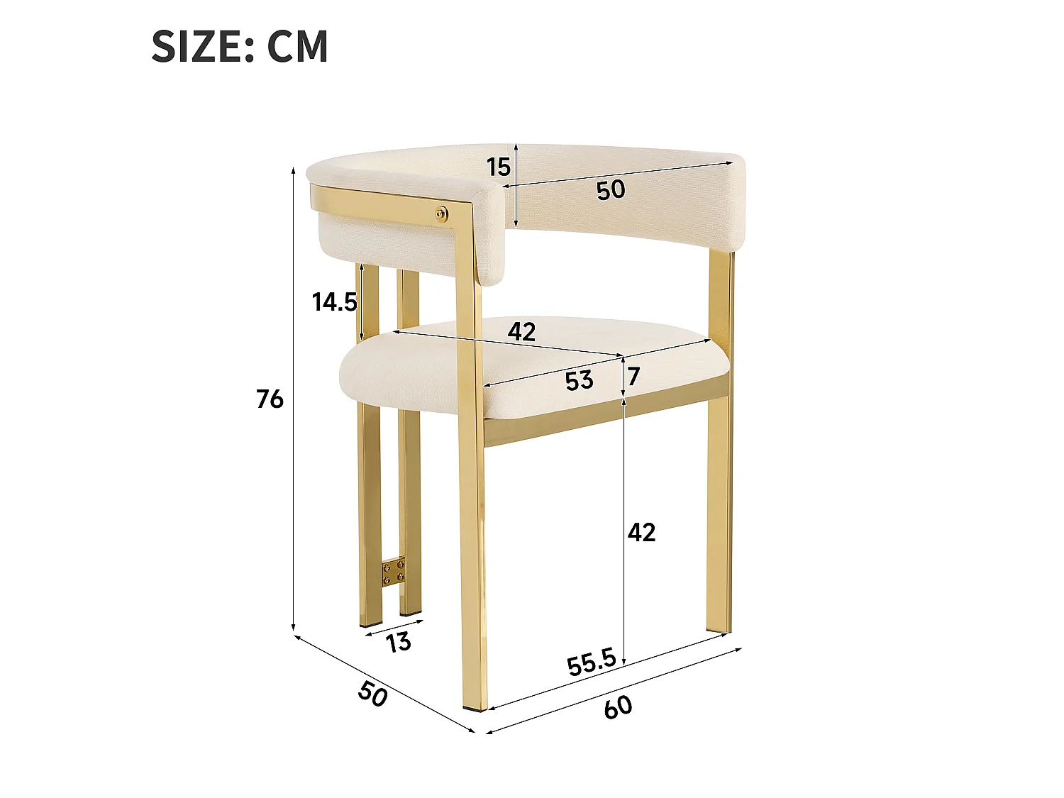 Juego de 4 sillas de comedor de chenilla - Beige y dorado