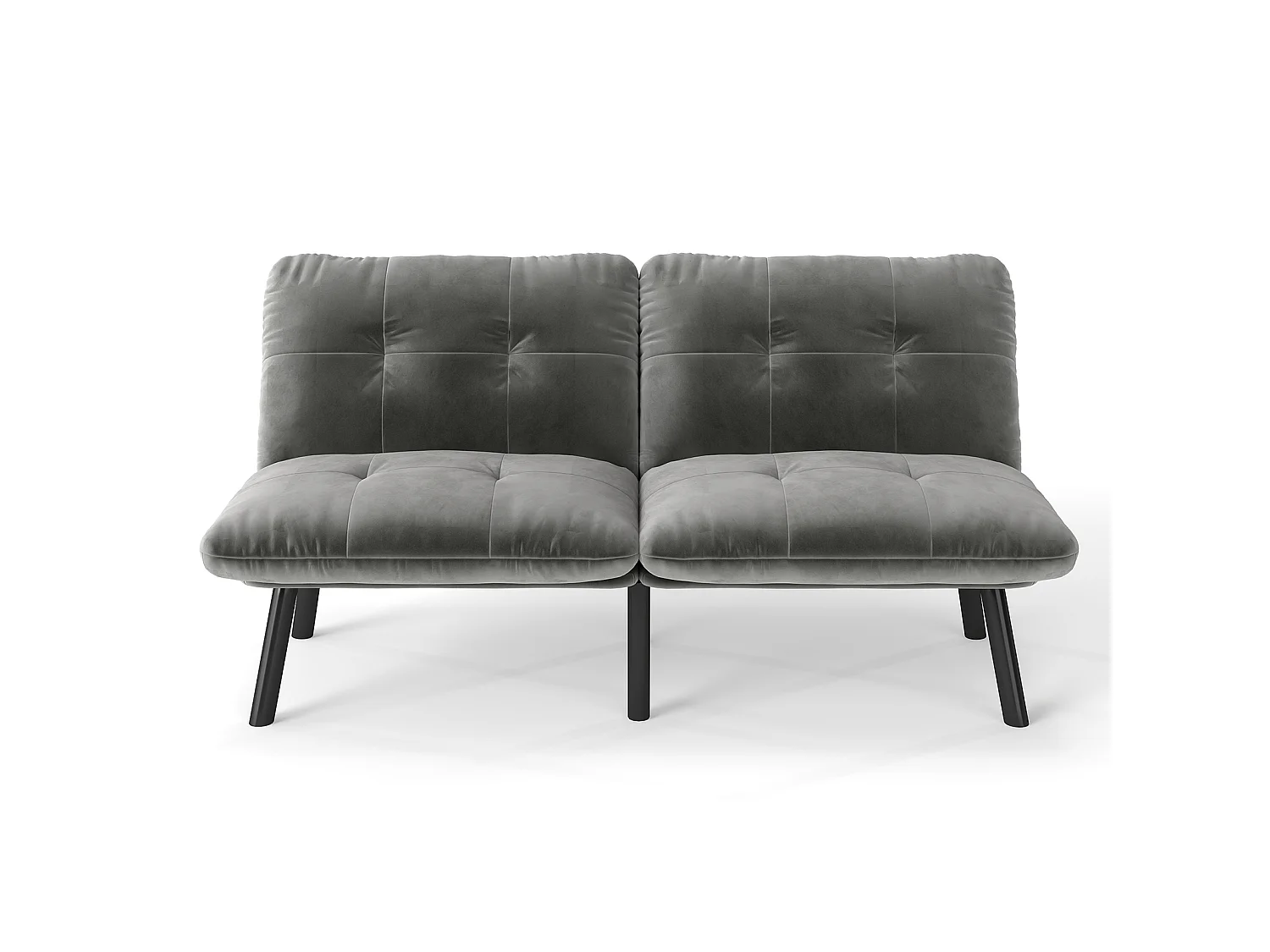 Canapé convertible 2 places gris, sans accoudoirs, futon pliable, lit d'appoint, velours