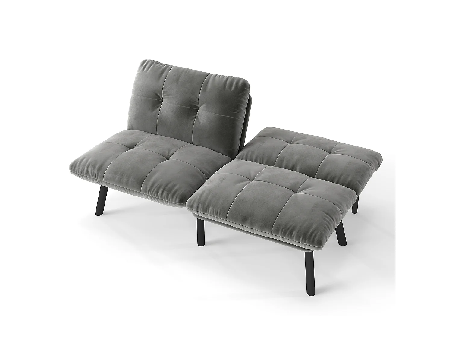 Canapé convertible 2 places gris, sans accoudoirs, futon pliable, lit d'appoint, velours