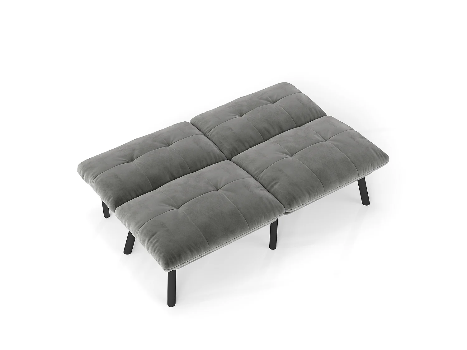 Canapé convertible 2 places gris, sans accoudoirs, futon pliable, lit d'appoint, velours