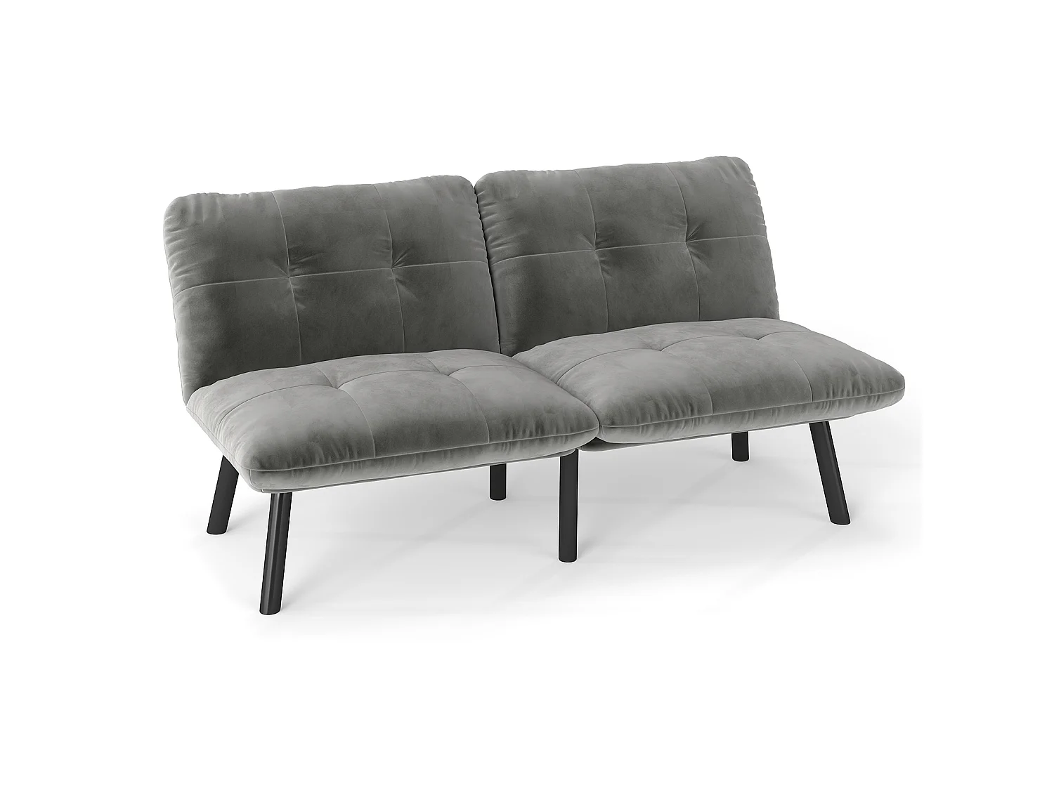 Canapé convertible 2 places gris, sans accoudoirs, futon pliable, lit d'appoint, velours