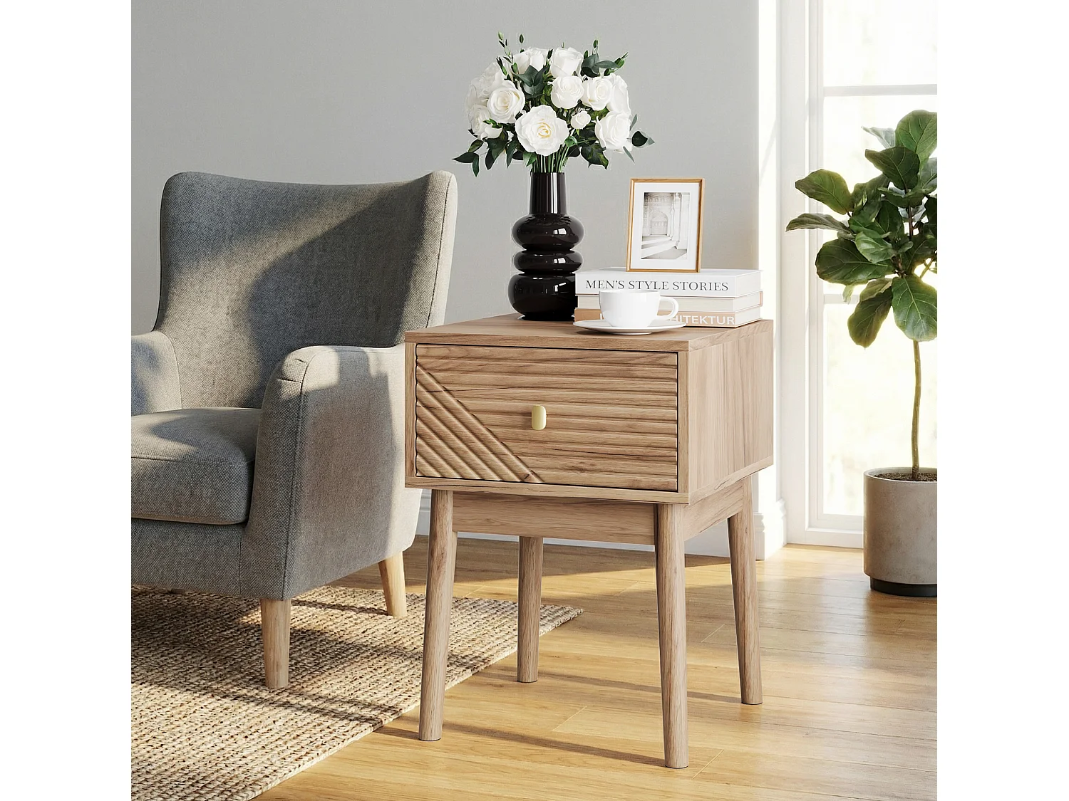 Set van 2 nachtkastjes 40x40x55 cm met 2 lades – Houtafwerking