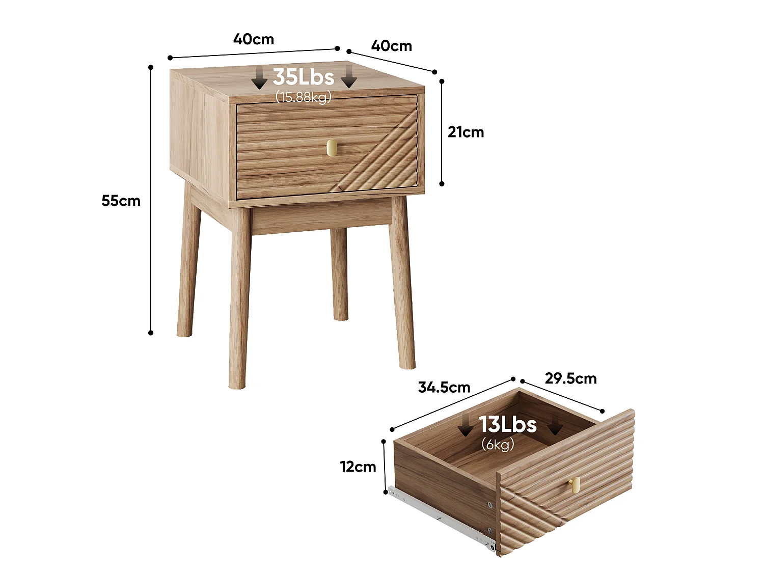 Set van 2 nachtkastjes 40x40x55 cm met 2 lades – Houtafwerking
