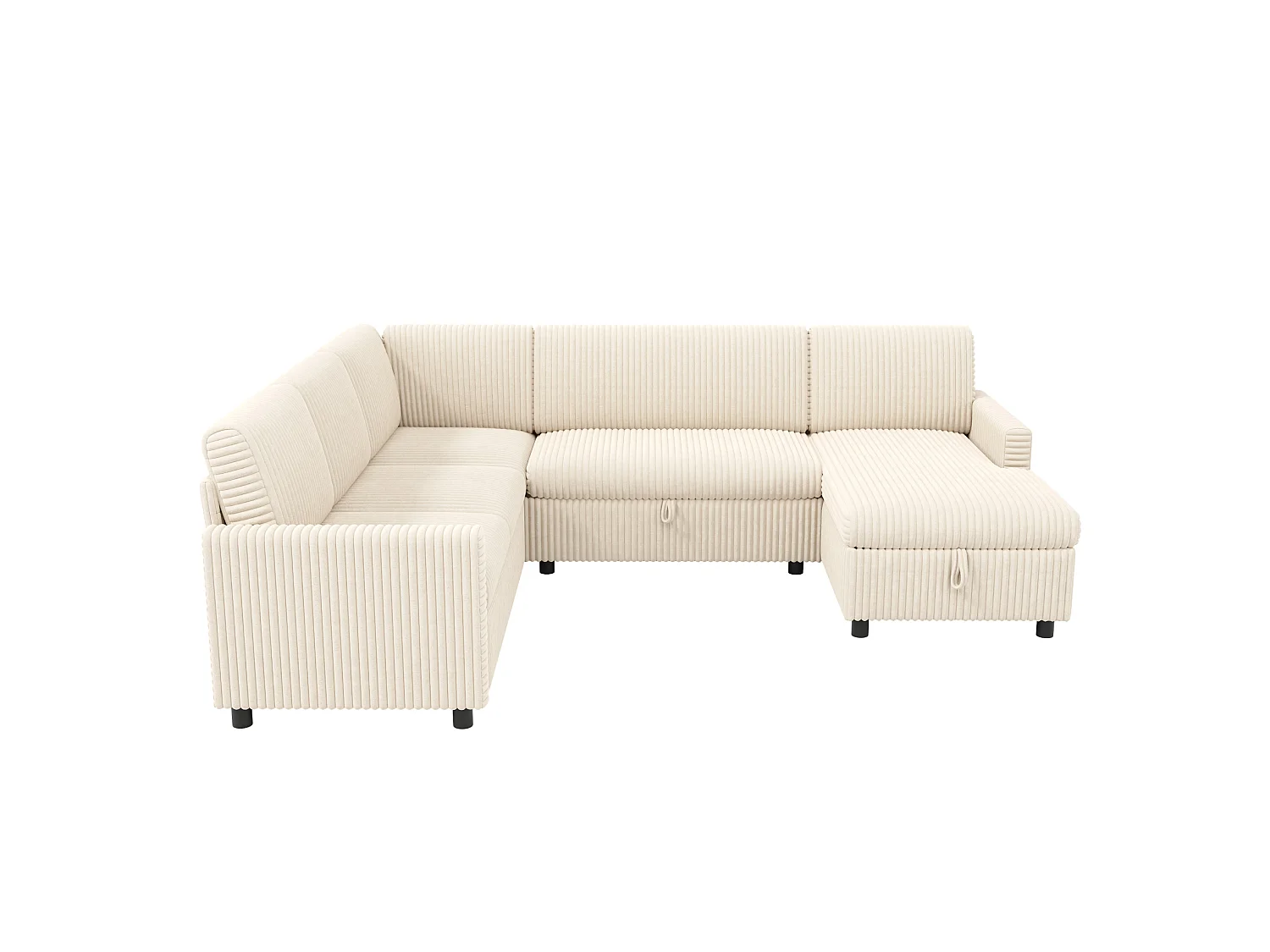 5-zits hoekbank van corduroy, ombouwbaar tot slaapbank, met opbergruimte - Beige