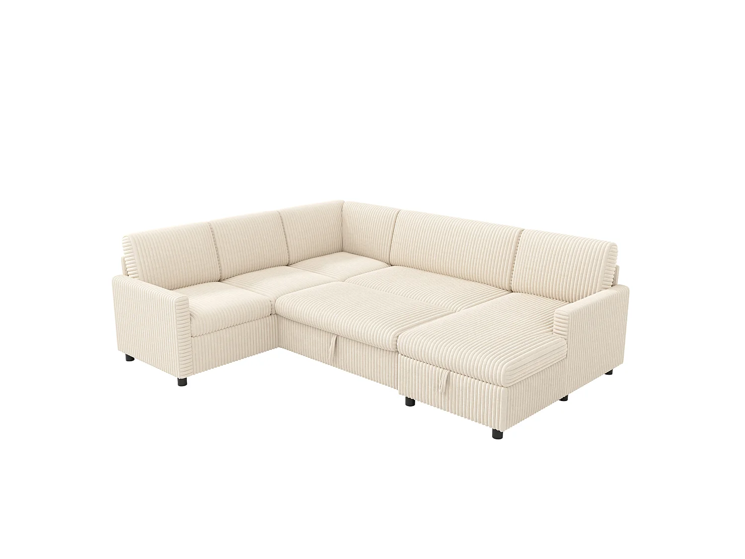 5-zits hoekbank van corduroy, ombouwbaar tot slaapbank, met opbergruimte - Beige