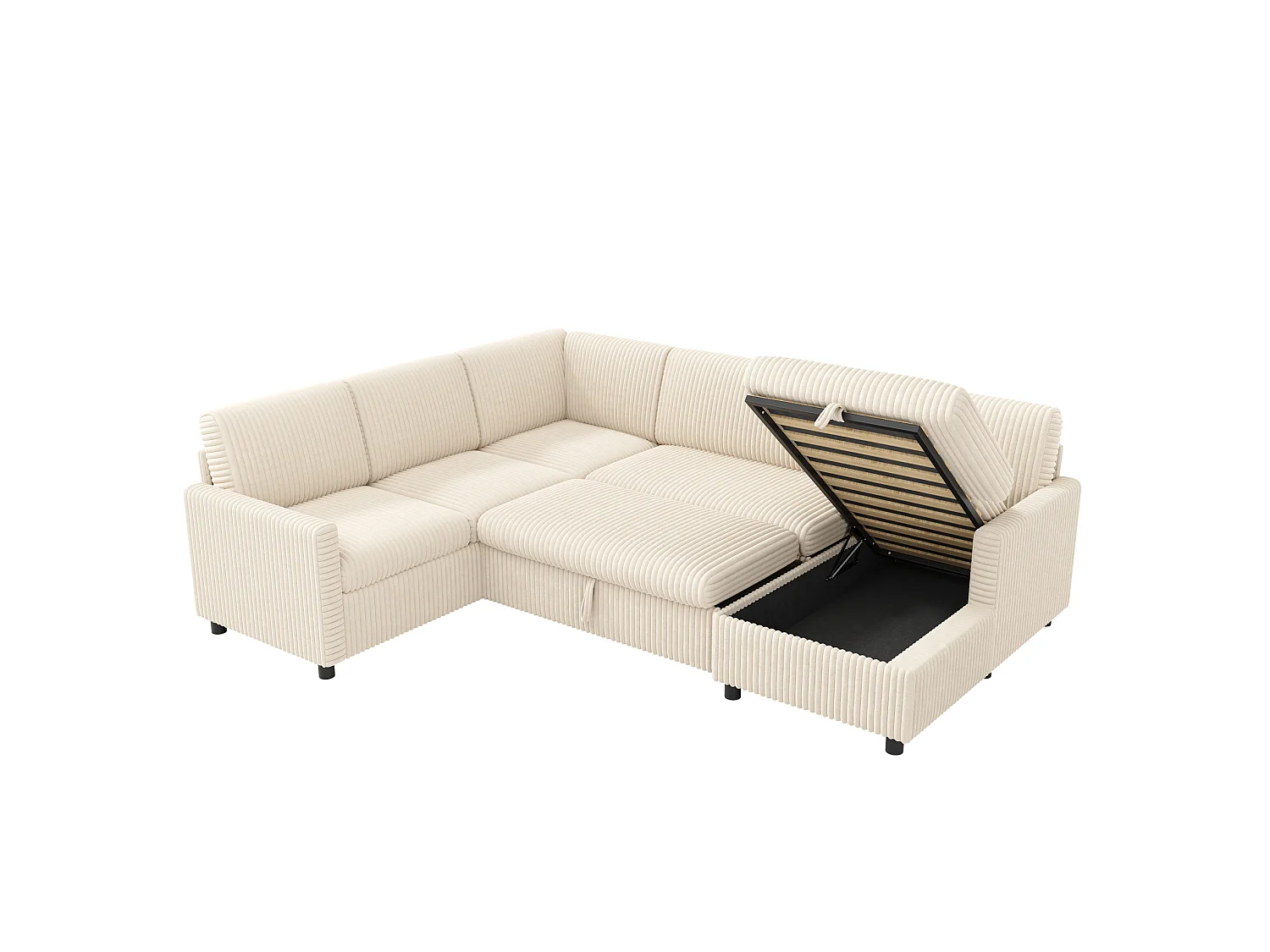 5-zits hoekbank van corduroy, ombouwbaar tot slaapbank, met opbergruimte - Beige