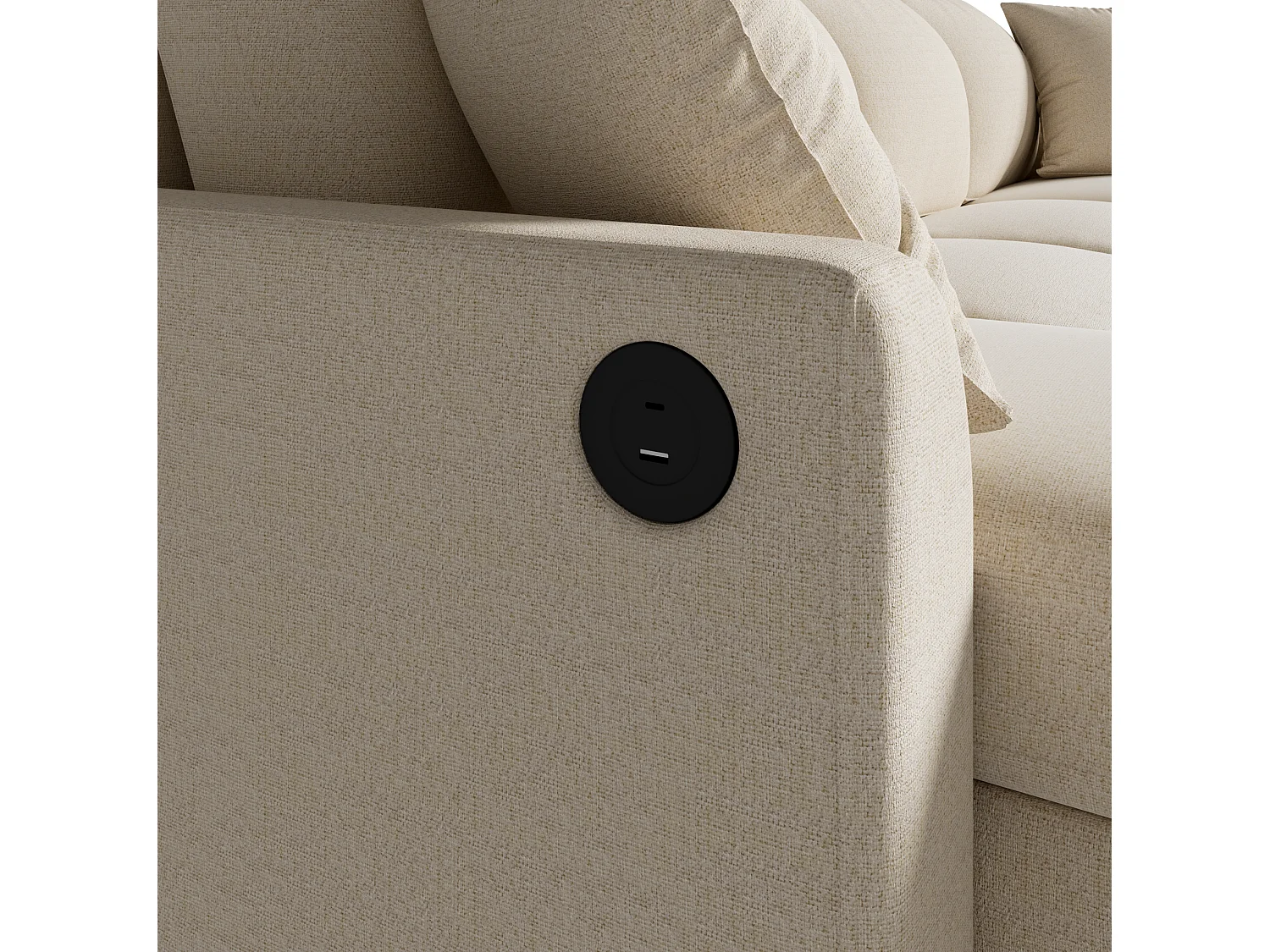 Sofá de Canto Conversível em Chenille para 4 Lugares com Almofadas e USB – Bege