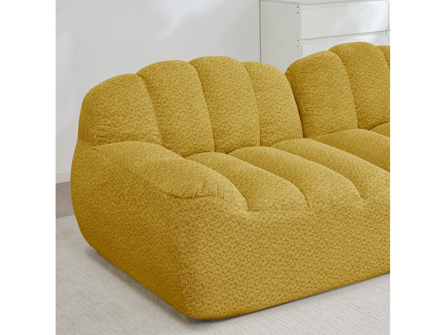 Canapé modulable 2 places jaune, style nuage, tissu bouclé, sans montage, salon