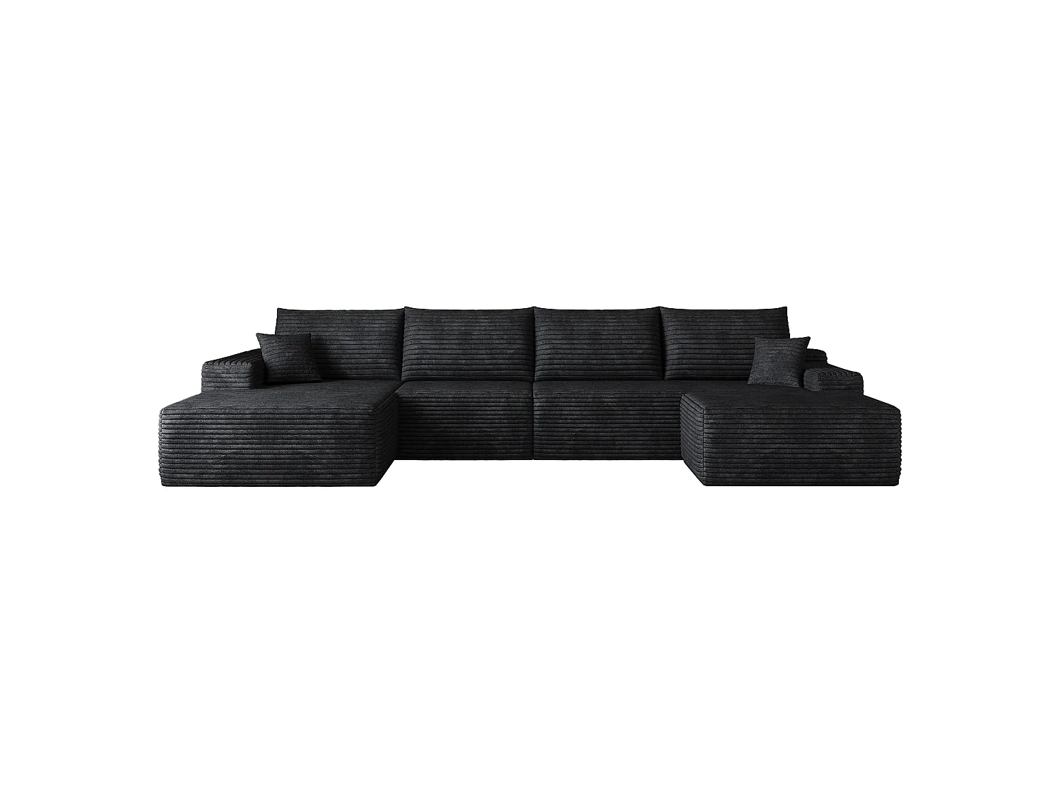 Canapé compressé d'angle modulable 4 places en velours côtelé avec pouf - Noir