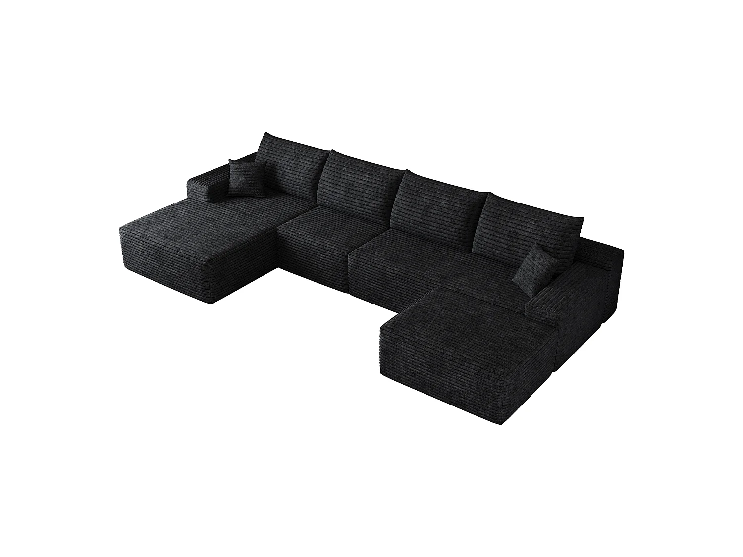 Canapé compressé d'angle modulable 4 places en velours côtelé avec pouf - Noir
